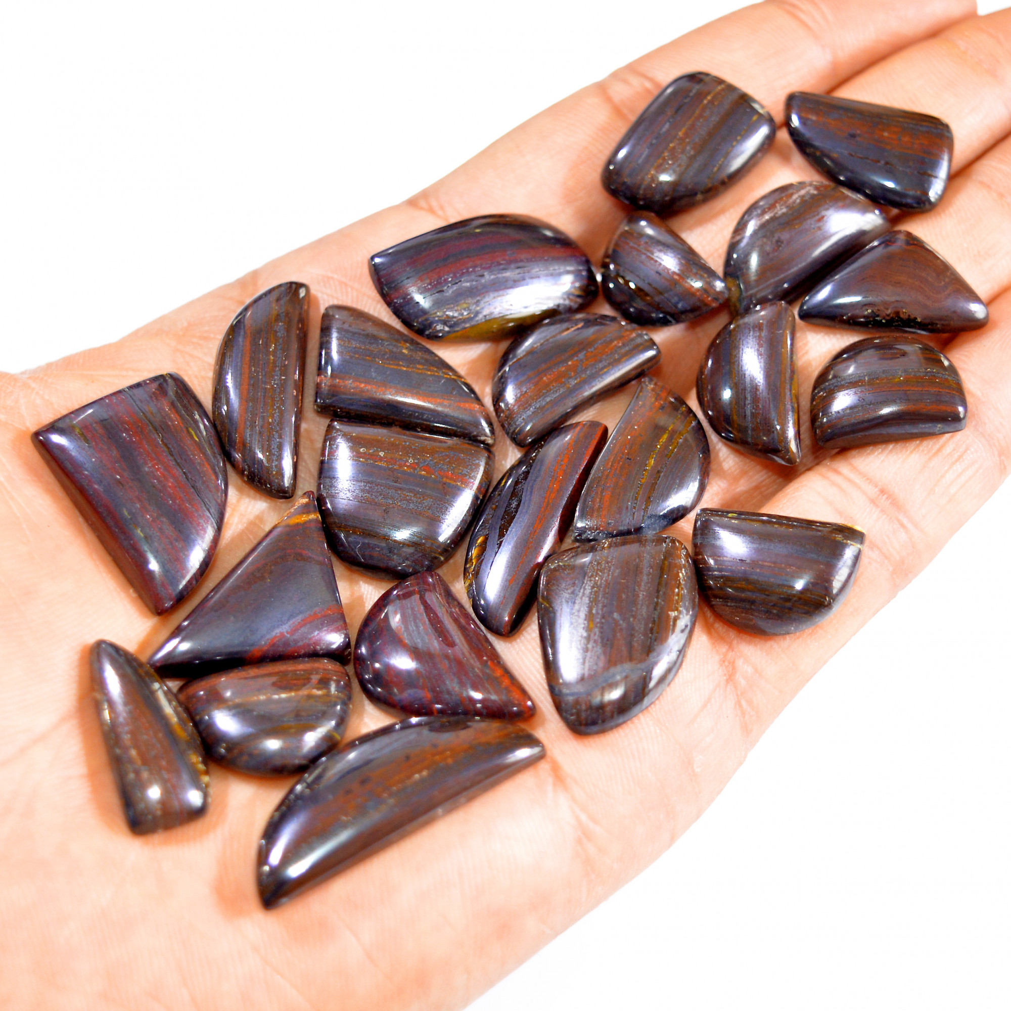 22 Pcs 384 Cts Natural Iron Tiger Eye Cabochon Loose Mixed Shapes Gemstone Lot For Pendants Handmade Jewelry Supplies 31x10 16x10mm 3184
