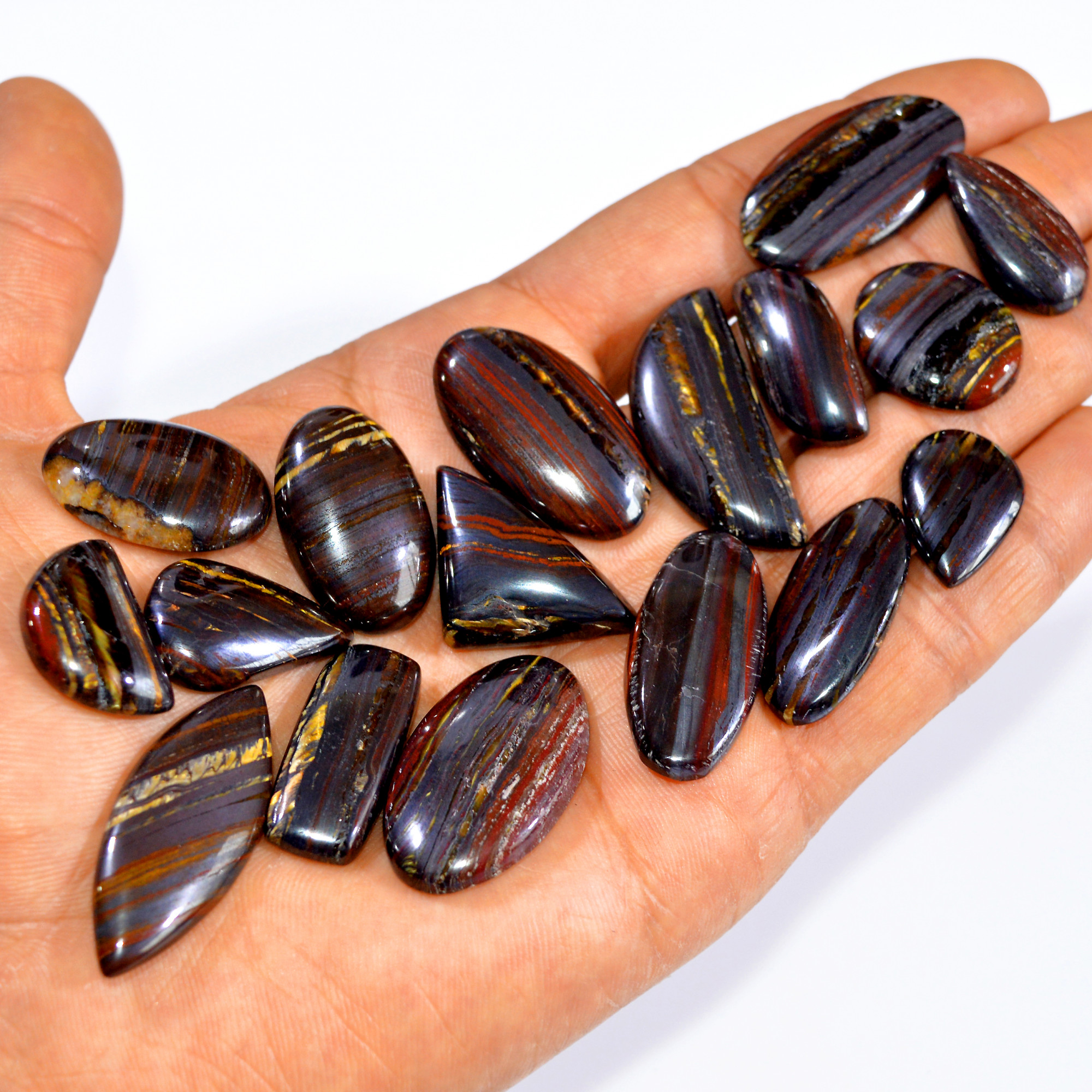 17 Pcs 427 Cts Natural Iron Tiger Eye Cabochon Loose Mixed Shapes Gemstone Lot For Pendants Handmade Jewelry Supplies 35x14 20x14mm 3186