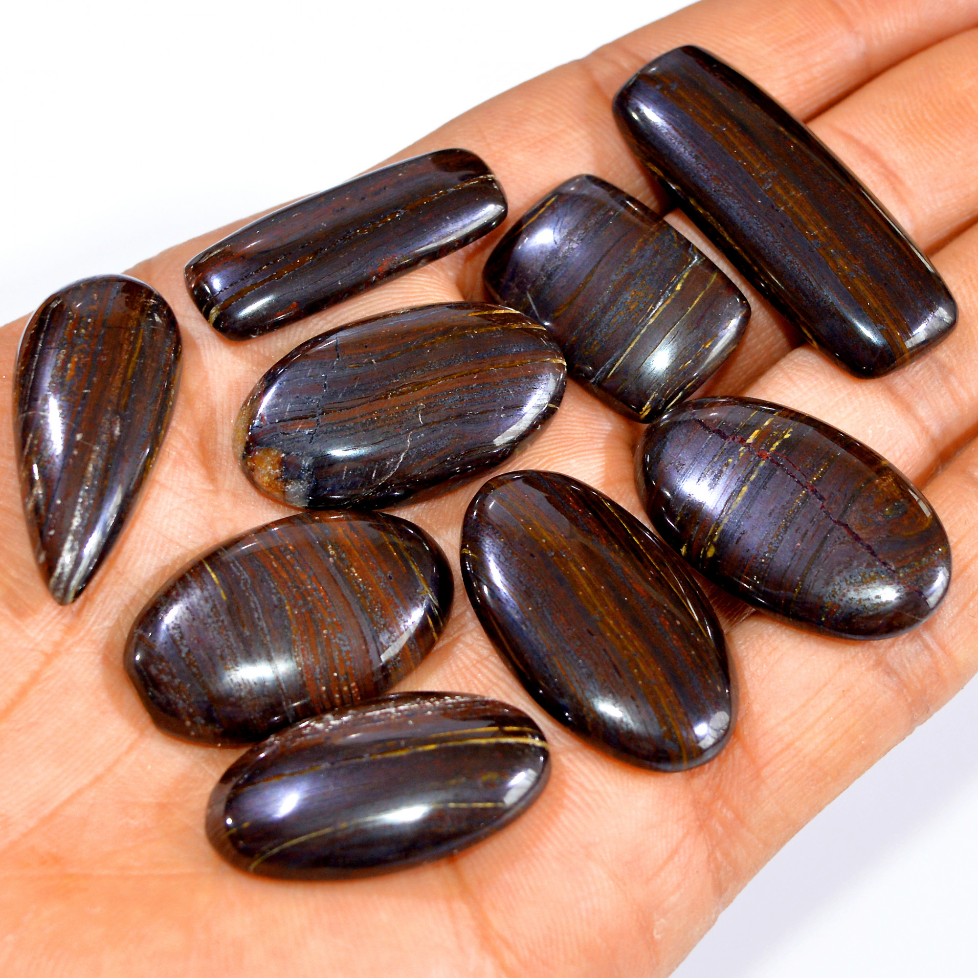 9 Pcs 313 Cts Natural Iron Tiger Eye Cabochon Loose Mixed Shapes Gemstone Lot For Pendants Handmade Jewelry Supplies 40x14 24x15mm 3187
