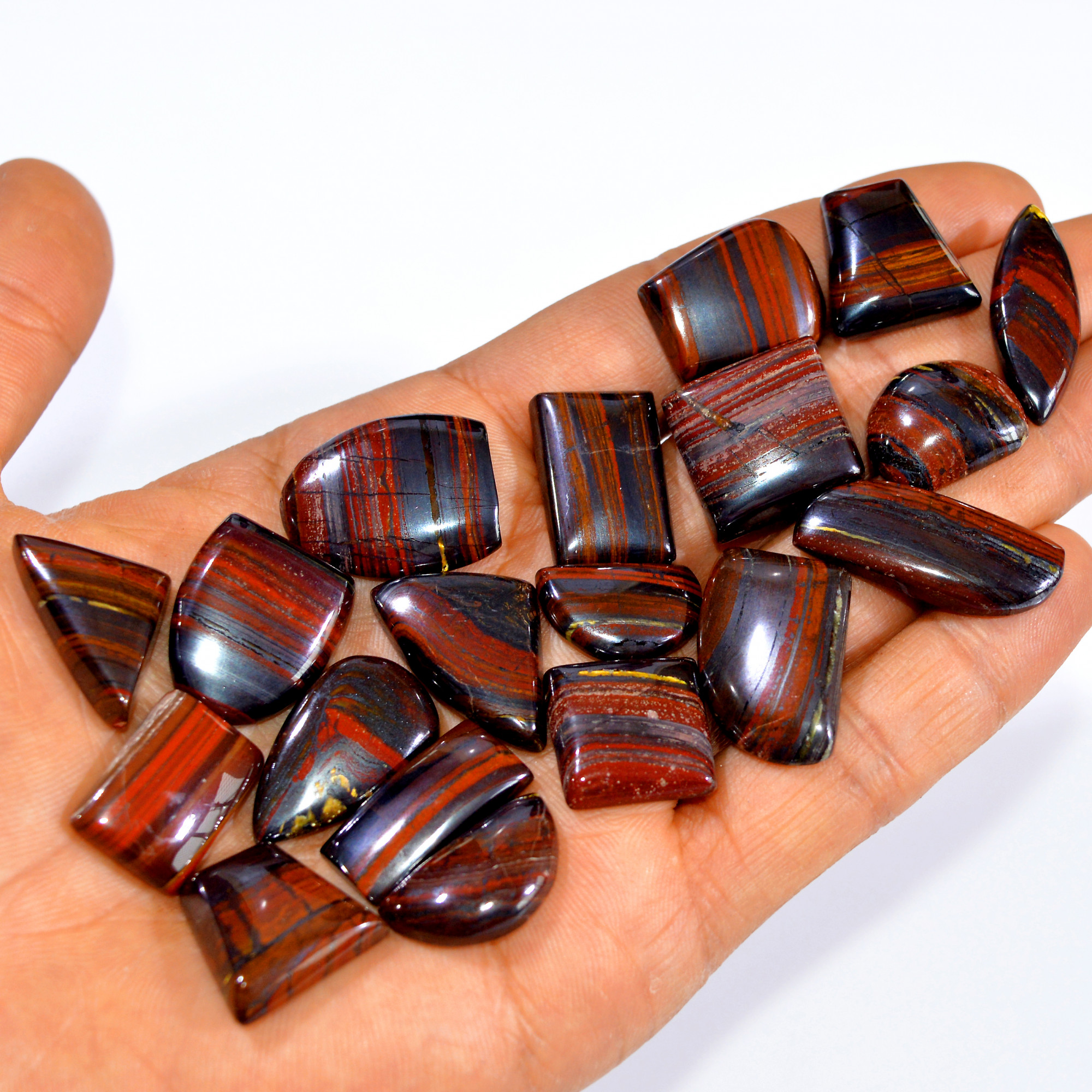 19 Pcs 382 Cts Natural Iron Tiger Eye Cabochon Loose Mixed Shapes Gemstone Lot For Pendants Handmade Jewelry Supplies 24x18 20x10mm 3188