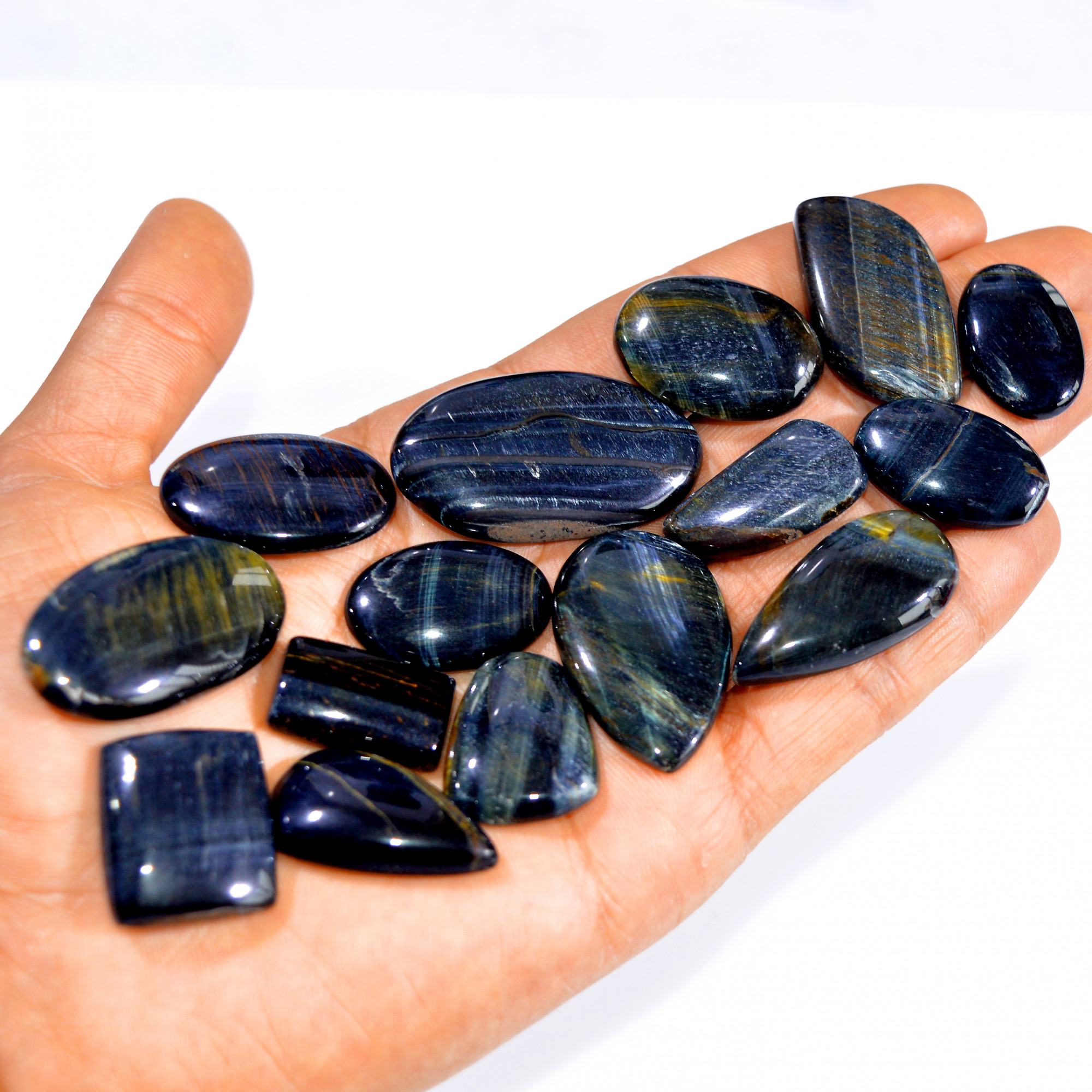 15 Pcs 496 Cts Natural Iron Tiger Eye Cabochon Loose Mixed Shapes Gemstone Lot For Pendants Handmade Jewelry Supplies 42x23 21x12mm 3189