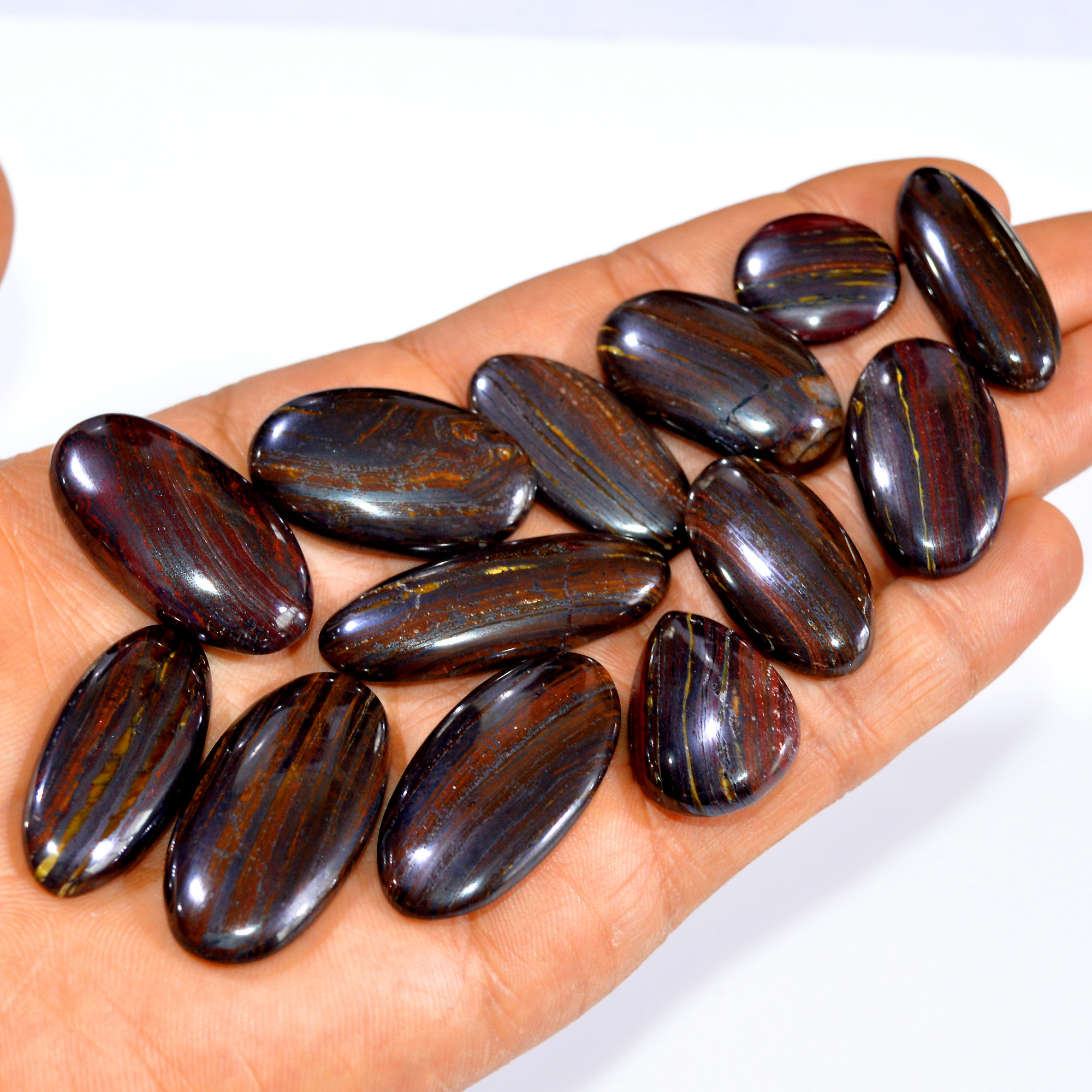 13 Pcs 444 Cts Natural Iron Tiger Eye Cabochon Loose Mixed Shapes Gemstone Lot For Pendants Handmade Jewelry Supplies 40x13 18x16mm 3190