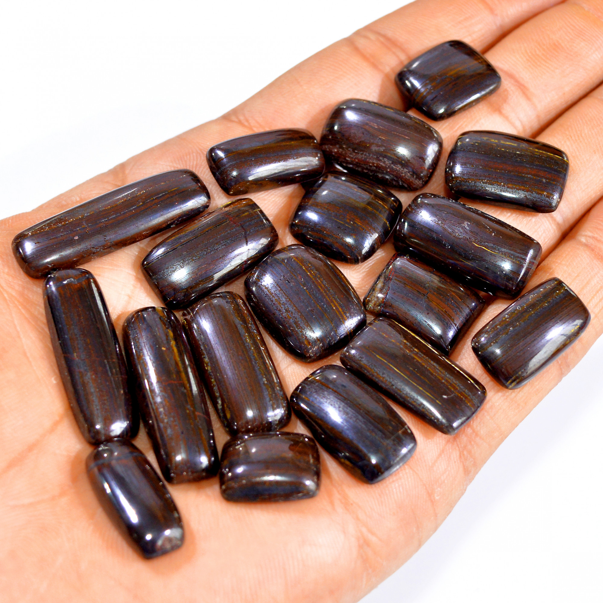 18 Pcs 344 Cts  Natural Iron Tiger Eye Cabochon Loose Gemstone Lot Mixed Shapes Sizes Healing Crystal For Jewelry Making 33x10 15x11mm 3198