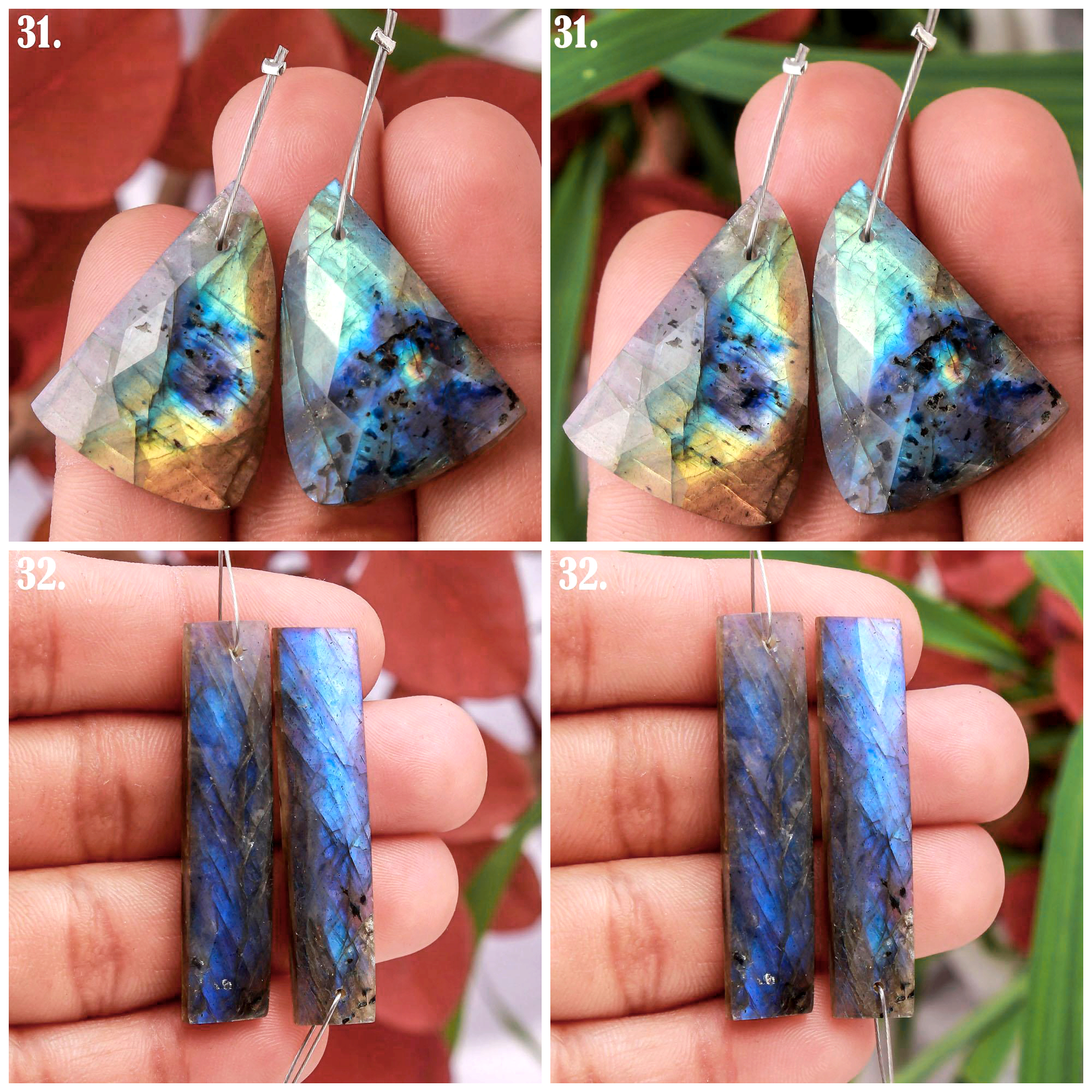 Front To Back Drilled Natural Faceted Labradorite  Earring Pair Loose Gemstone