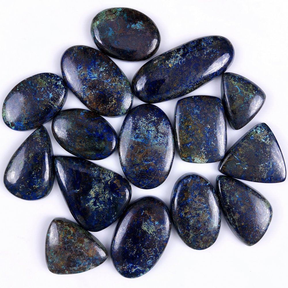 15Pcs 605Cts Natural Blue Azurite Gemstone Cabochon Lot Azurite Crystal Pendant Necklace Azurite Jewelry For Crystal Healing 42x16 20x16mm#G-320