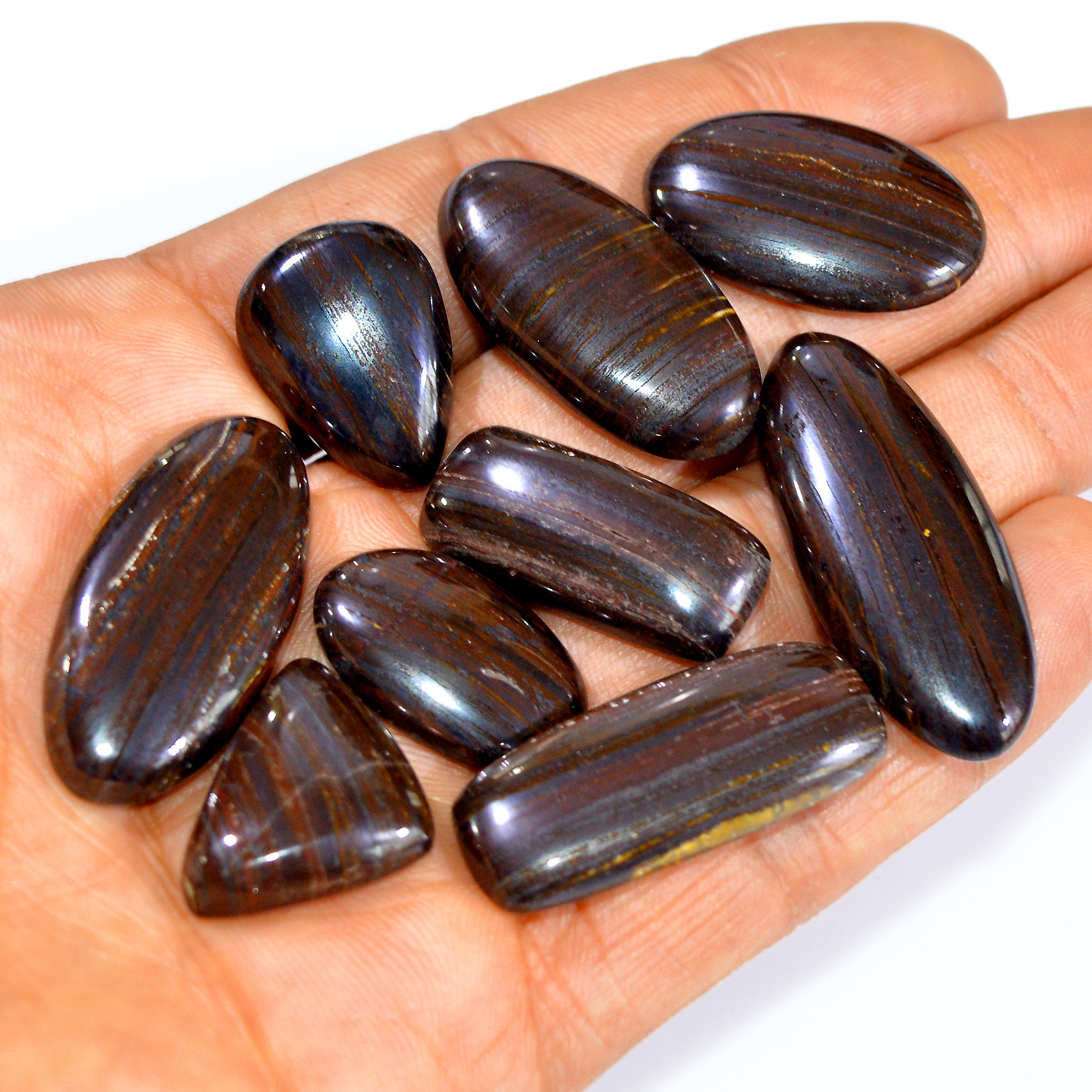 9 Pcs 271 Cts Natural Iron Tiger Eye Cabochon Loose Semi Precious Wholesale Lot Jewelry Making Wire Wrapping Pendant 39x15 21x15mm 3211