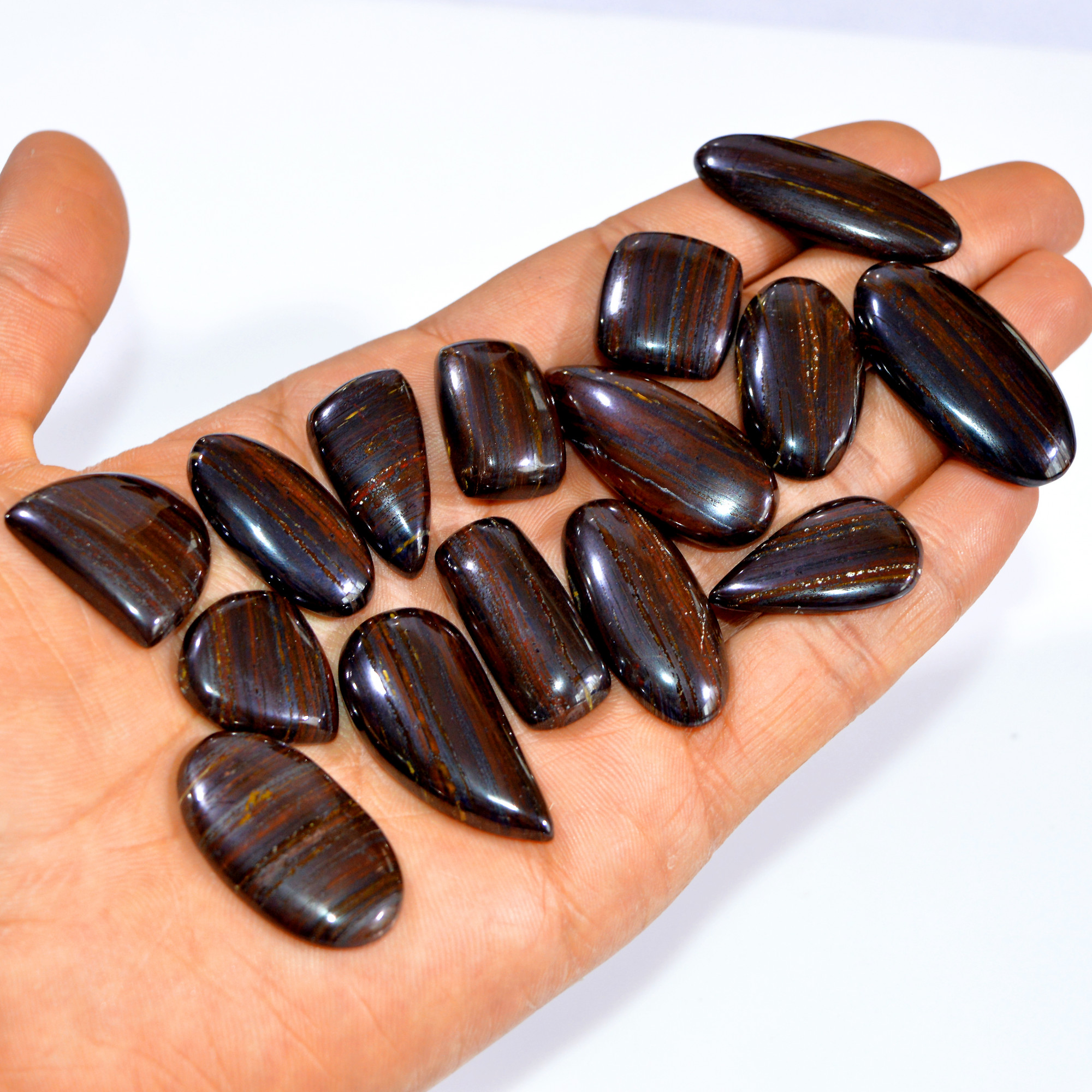 15 Pcs 470 Cts Natural Iron Tiger Eye Cabochon Loose Semi Precious Wholesale Lot Jewelry Making Wire Wrapping Pendant 35x17 20x16mm 3212