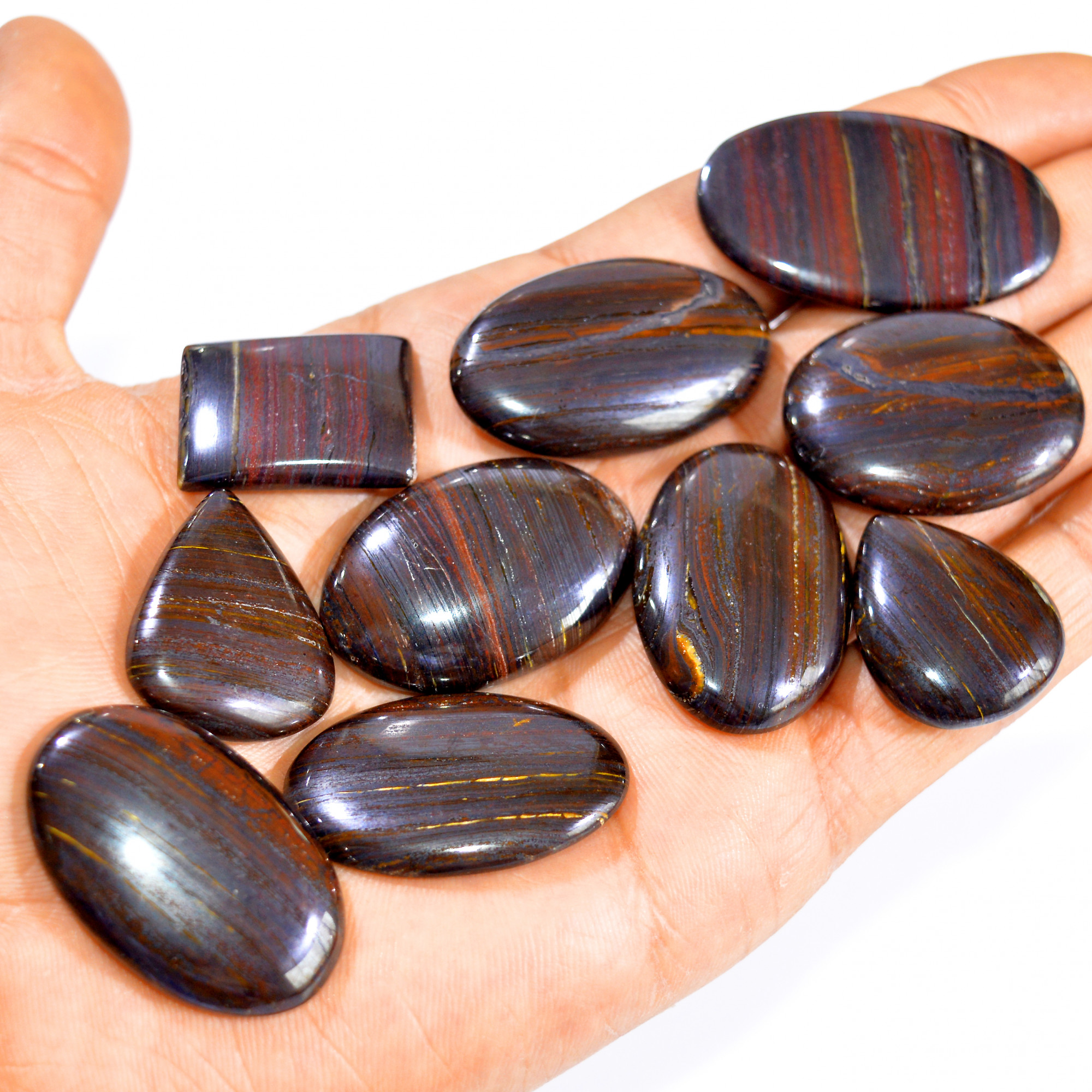 10 Pcs 497 Cts Natural Iron Tiger Eye Cabochon Loose Semi Precious Wholesale Lot Jewelry Making Wire Wrapping Pendant 42x24 25x20mm 3219