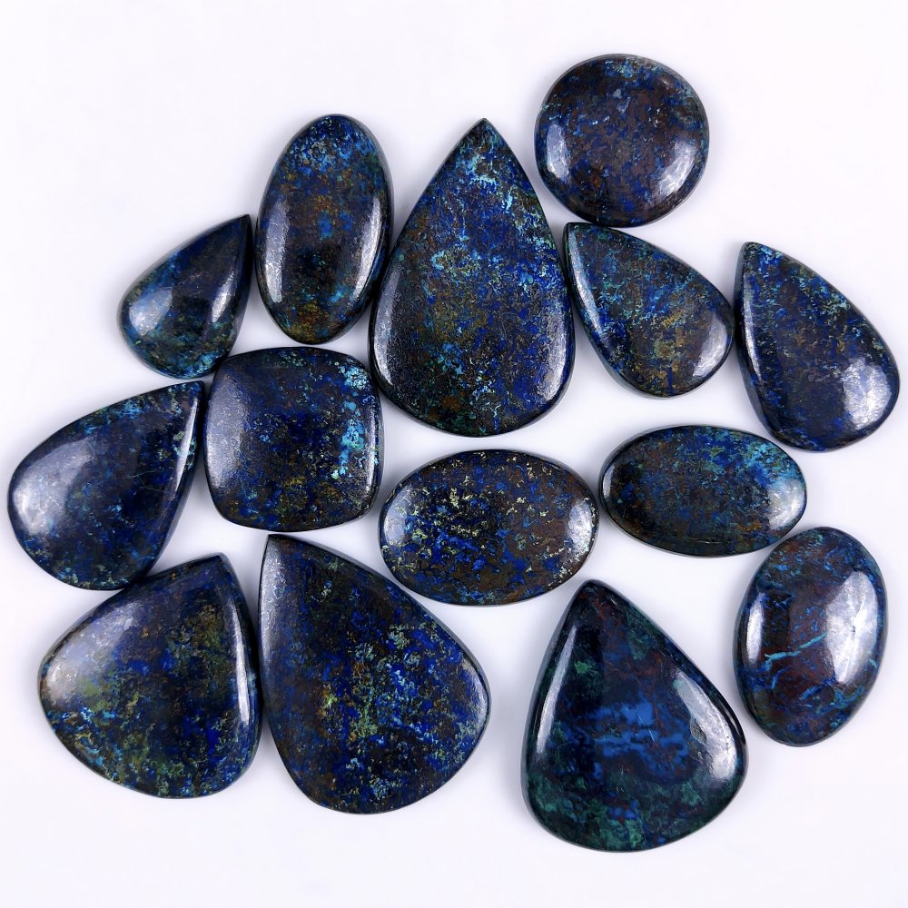 14Pcs 629Cts Natural Blue Azurite Gemstone Cabochon Lot Azurite Crystal Pendant Necklace Azurite Jewelry For Crystal Healing 40x28 23x14mm#G-322