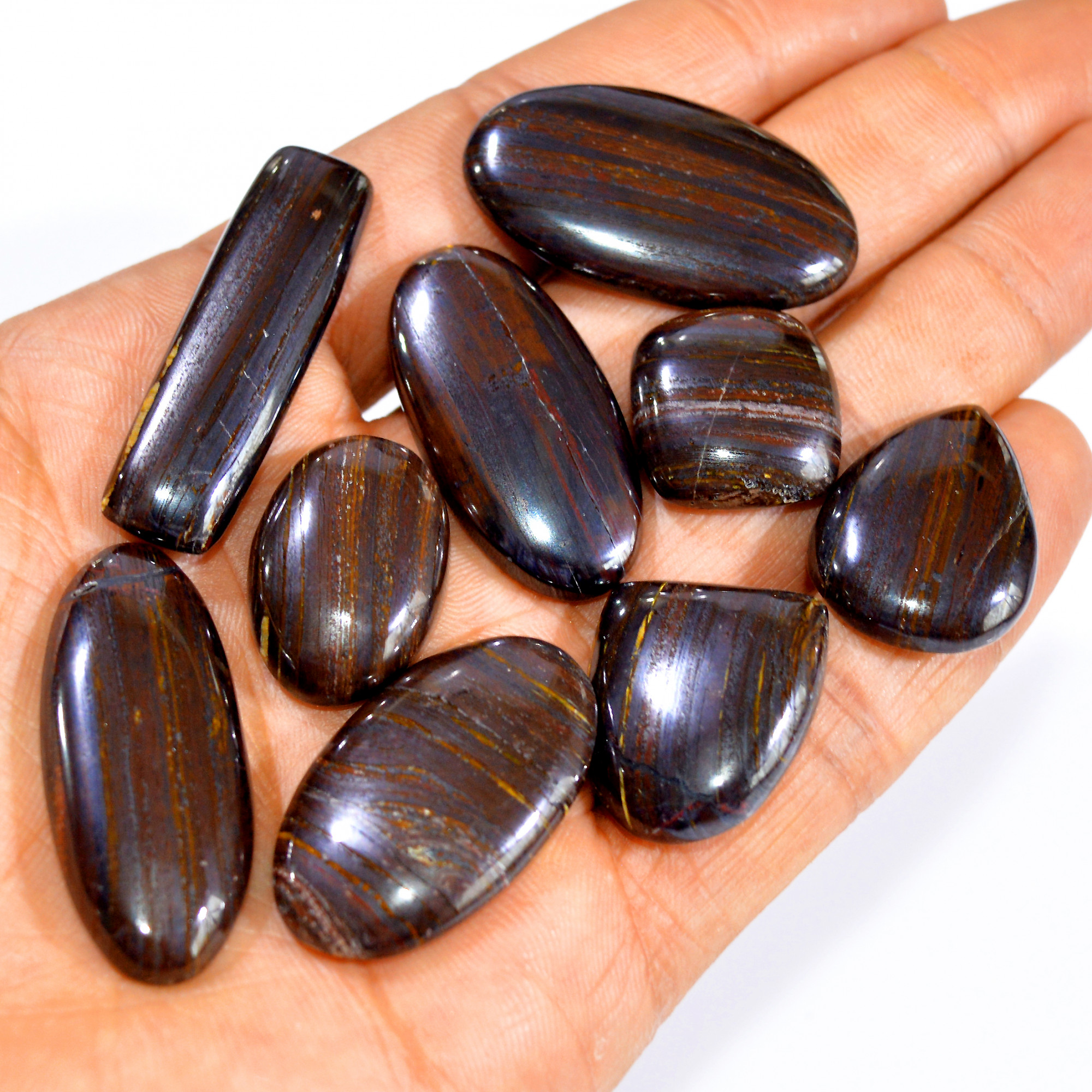 9 Pcs 312 Cts Natural Iron Tiger Eye Cabochon Loose Semi Precious Wholesale Lot Jewelry Making Wire Wrapping Pendant 36x15 18x15mm 3220