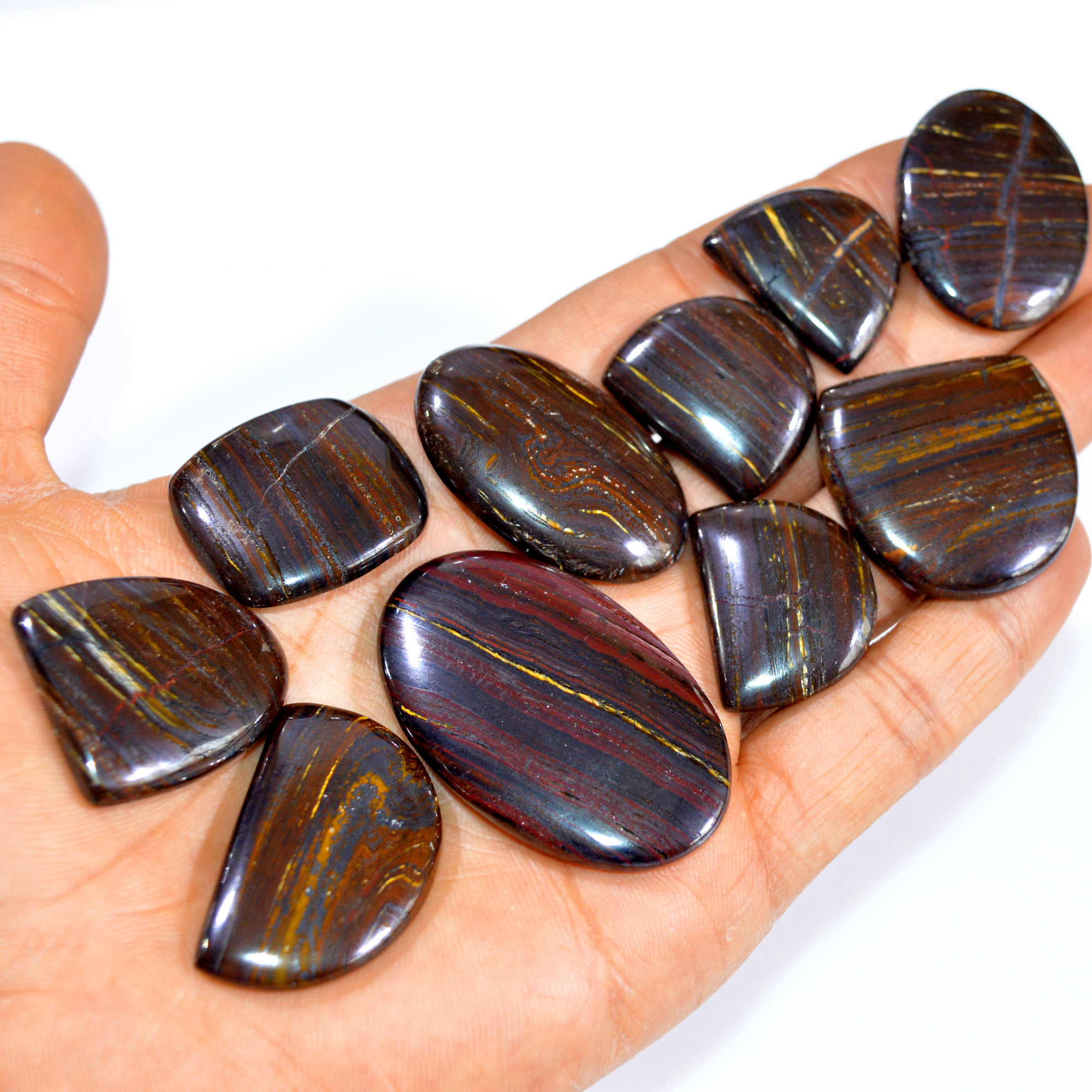 10 Pcs 511 Cts Natural Iron Tiger Eye Cabochon Loose Semi Precious Wholesale Lot Jewelry Making Wire Wrapping Pendant 45x27 24x19mm 3222