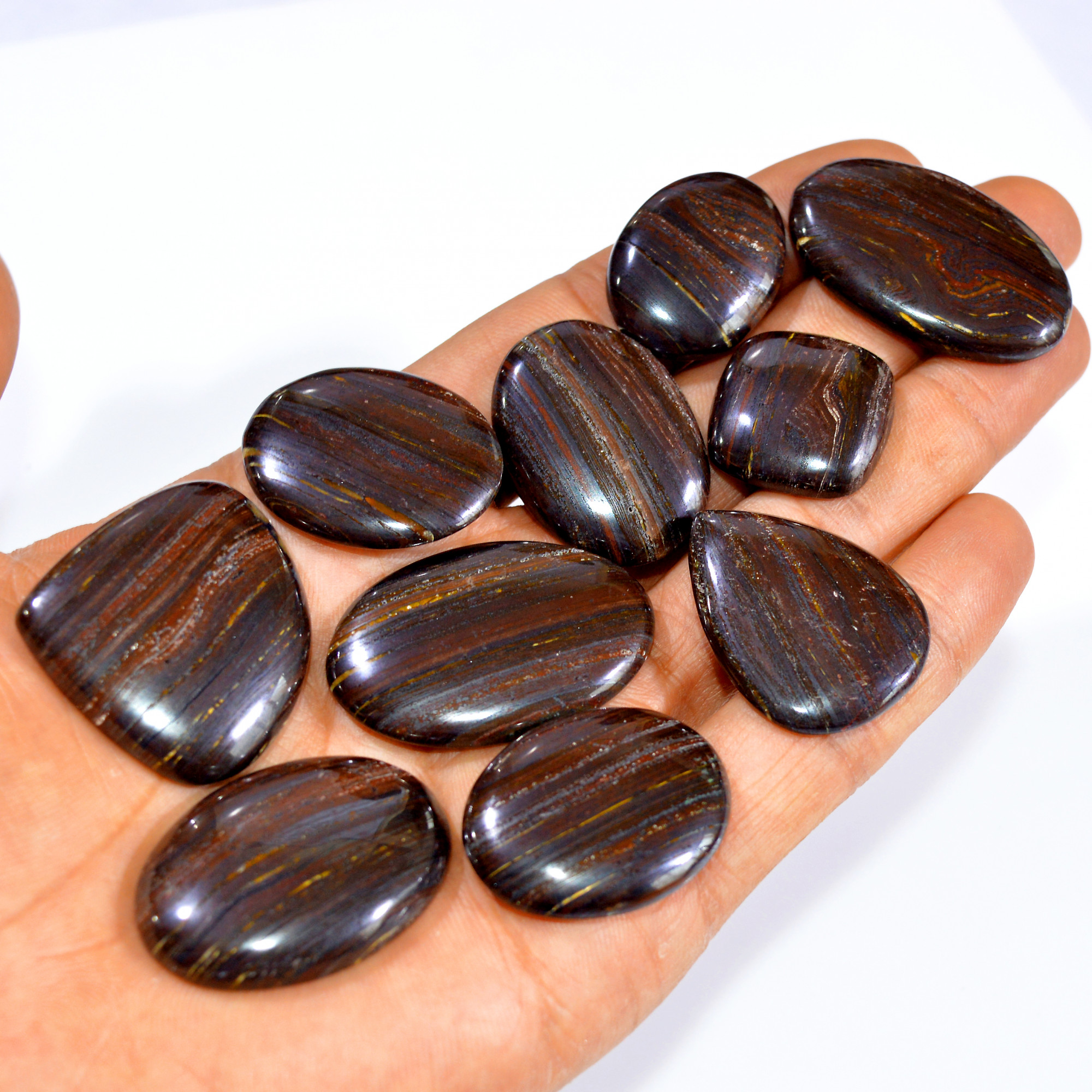 10 Pcs 506 Cts Natural Iron Tiger Eye Cabochon Loose Semi Precious Wholesale Lot Jewelry Making Wire Wrapping Pendant 38x23 21x20mm 3223