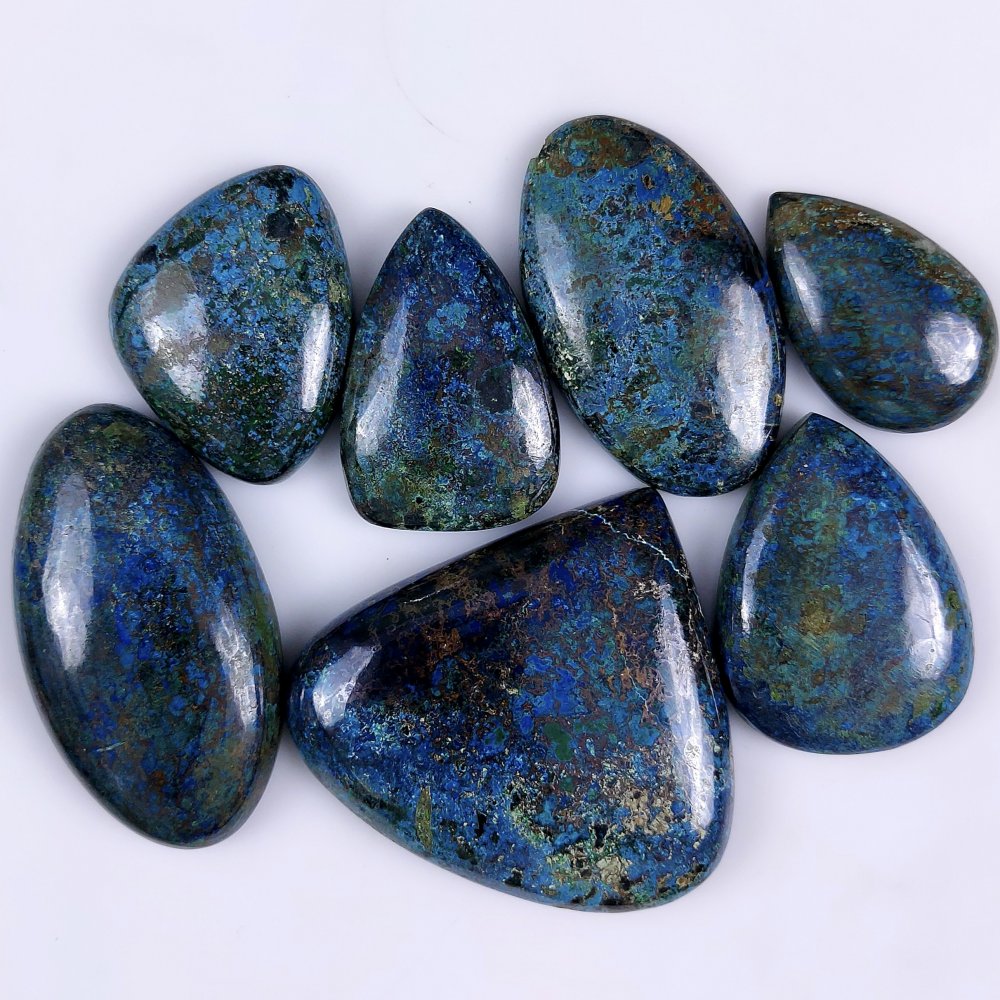 7Pcs 713Cts Natural Blue Azurite Gemstone Cabochon Lot Azurite Crystal Pendant Necklace Azurite Jewelry For Crystal Healing 50x45 30x17mm#G-323