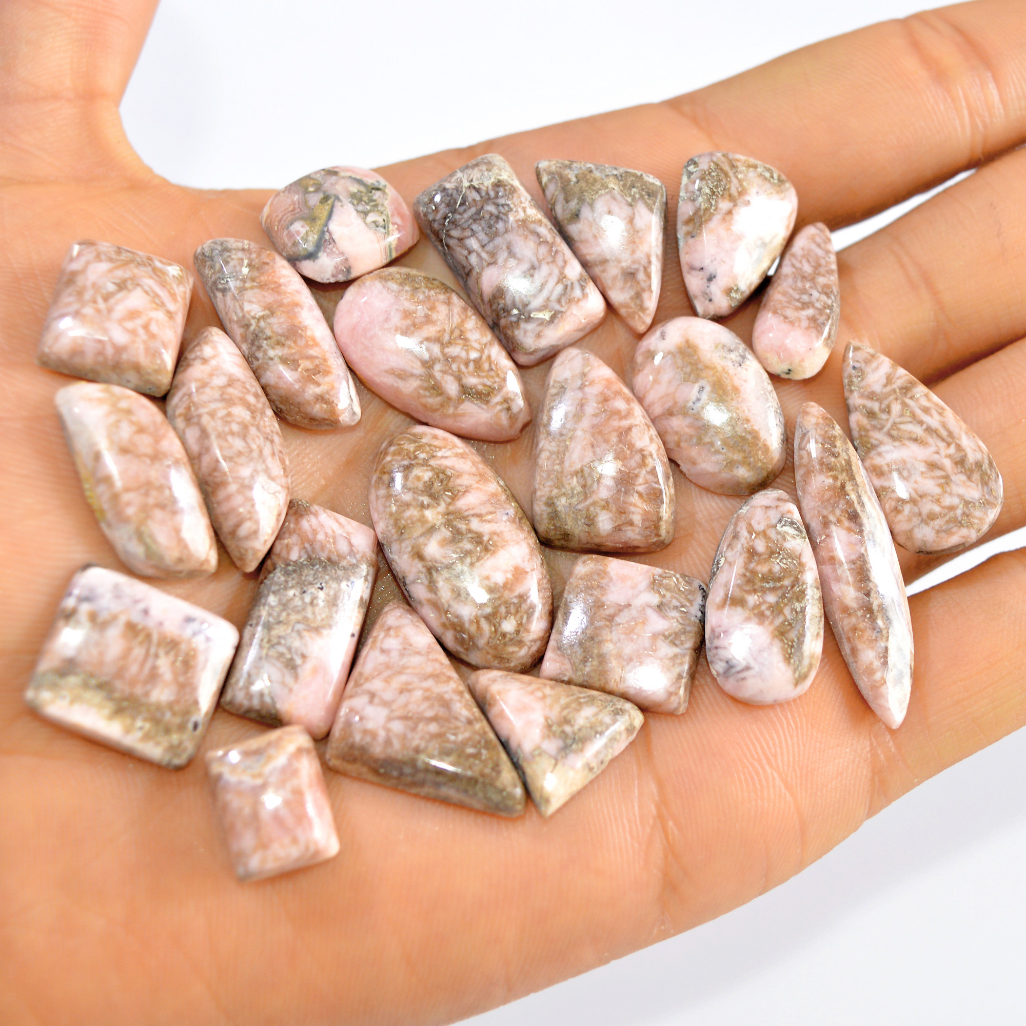 22 Pcs 298 Cts Natural Rhodochrosite Loose Cabochon Handmade Healing Crystal Gemstone Lot 34x8 15x10mm 3230