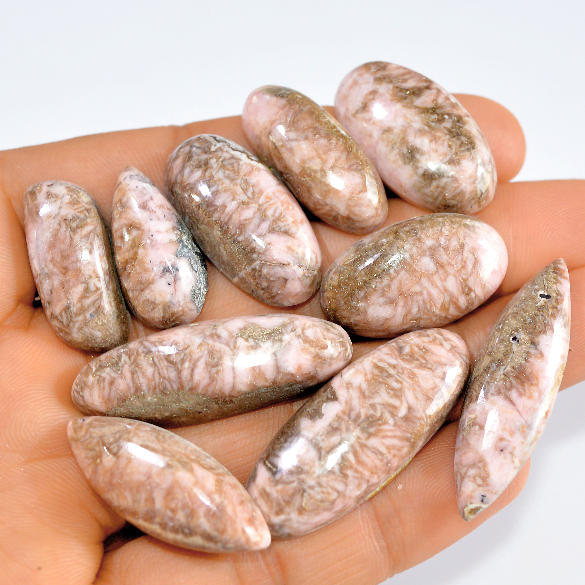 10 Pcs 308 Cts Natural Rhodochrosite Loose Cabochon Handmade Healing Crystal Gemstone Lot 37x11 23x10mm 3231