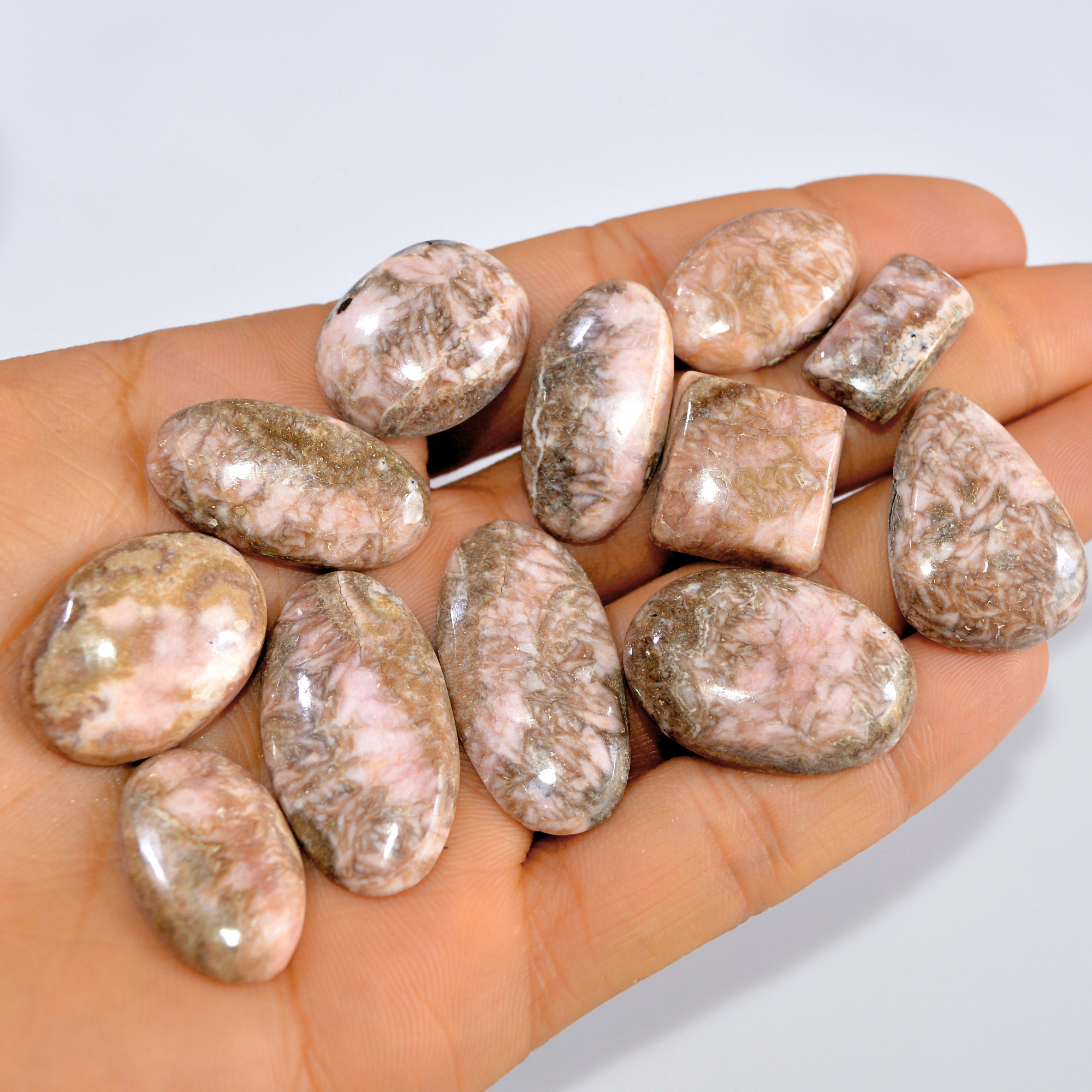 12 Pcs 326 Cts Natural Rhodochrosite Loose Cabochon Handmade Healing Crystal Gemstone Lot 28x19 19x10mm 3232