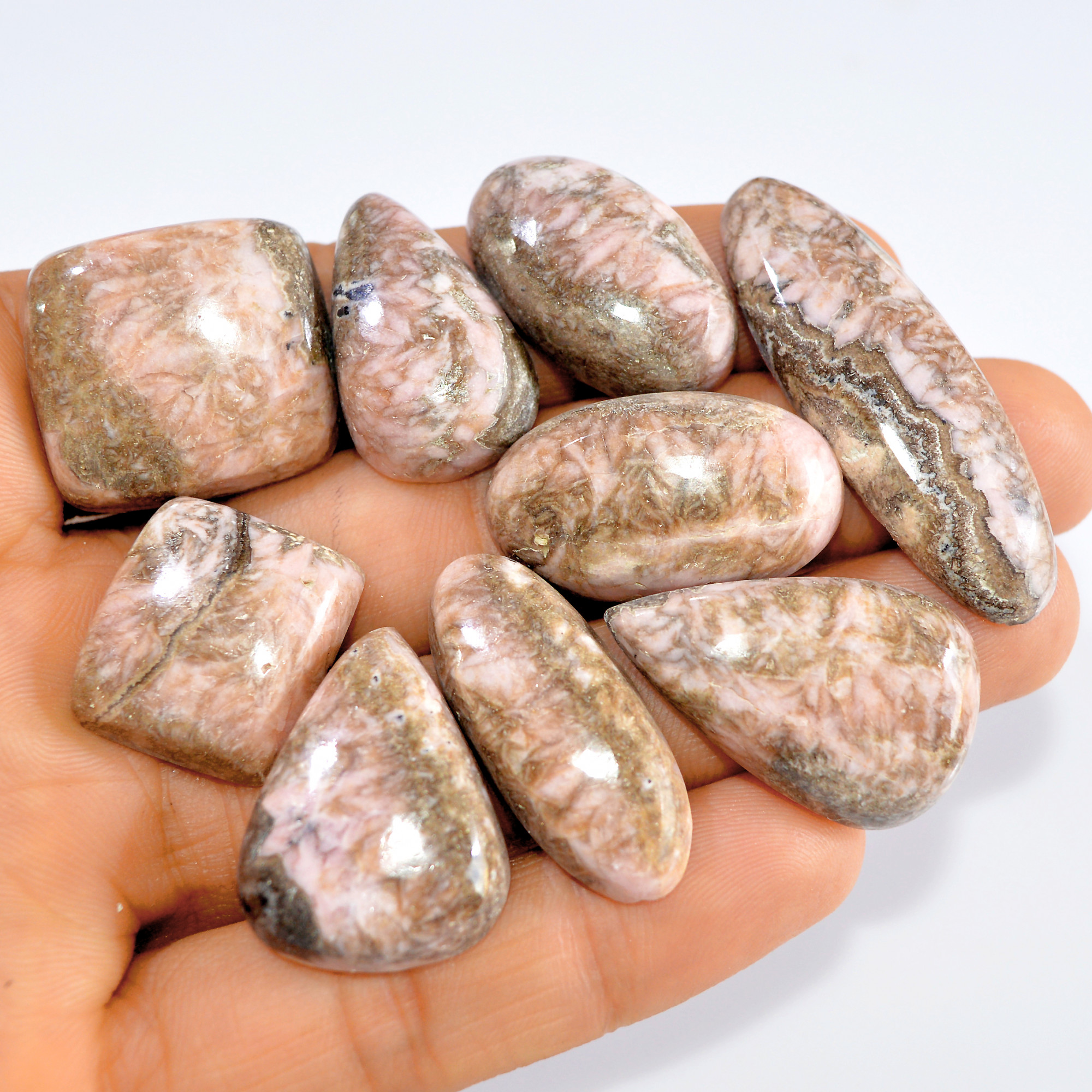 9 Pcs 350 Cts Natural Rhodochrosite Loose Cabochon Handmade Healing Crystal Gemstone Lot 43x13 20x18mm 3233