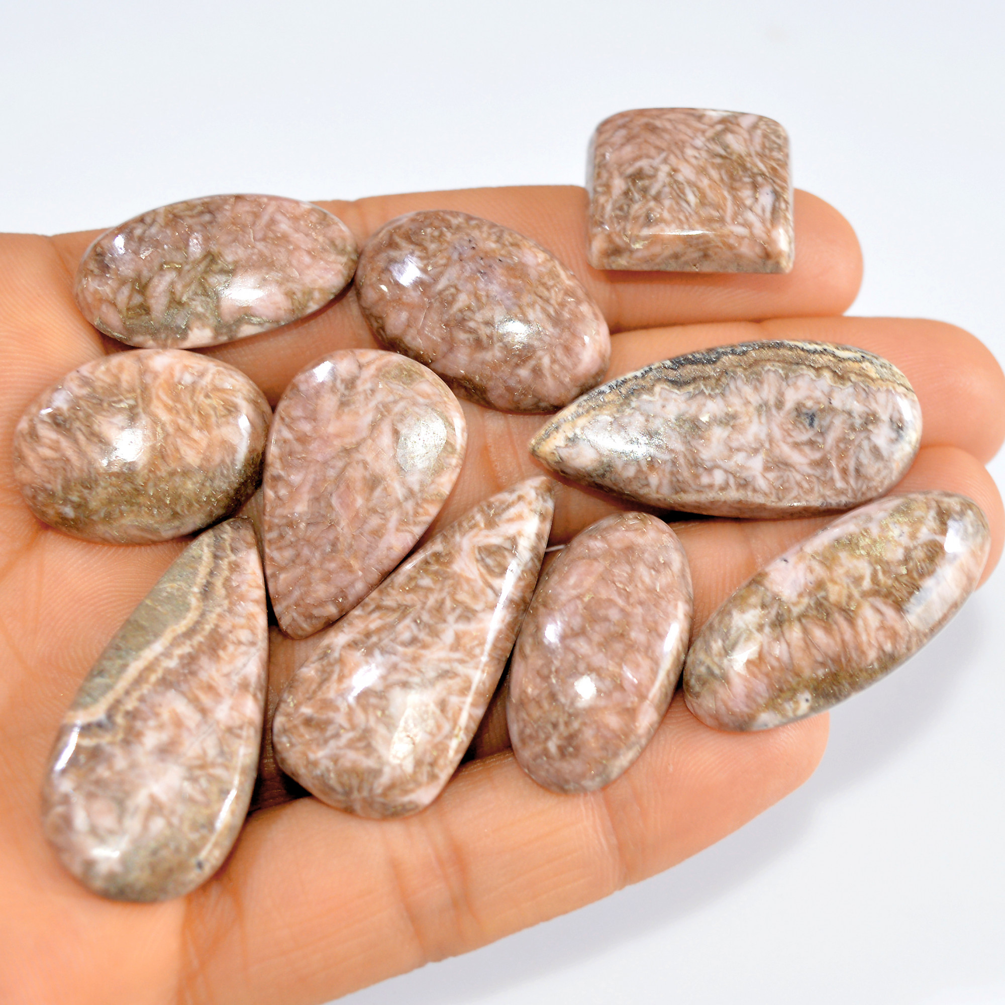 10 Pcs 266 Cts Natural Rhodochrosite Loose Cabochon Handmade Healing Crystal Gemstone Lot 37x15 20x18mm 3234