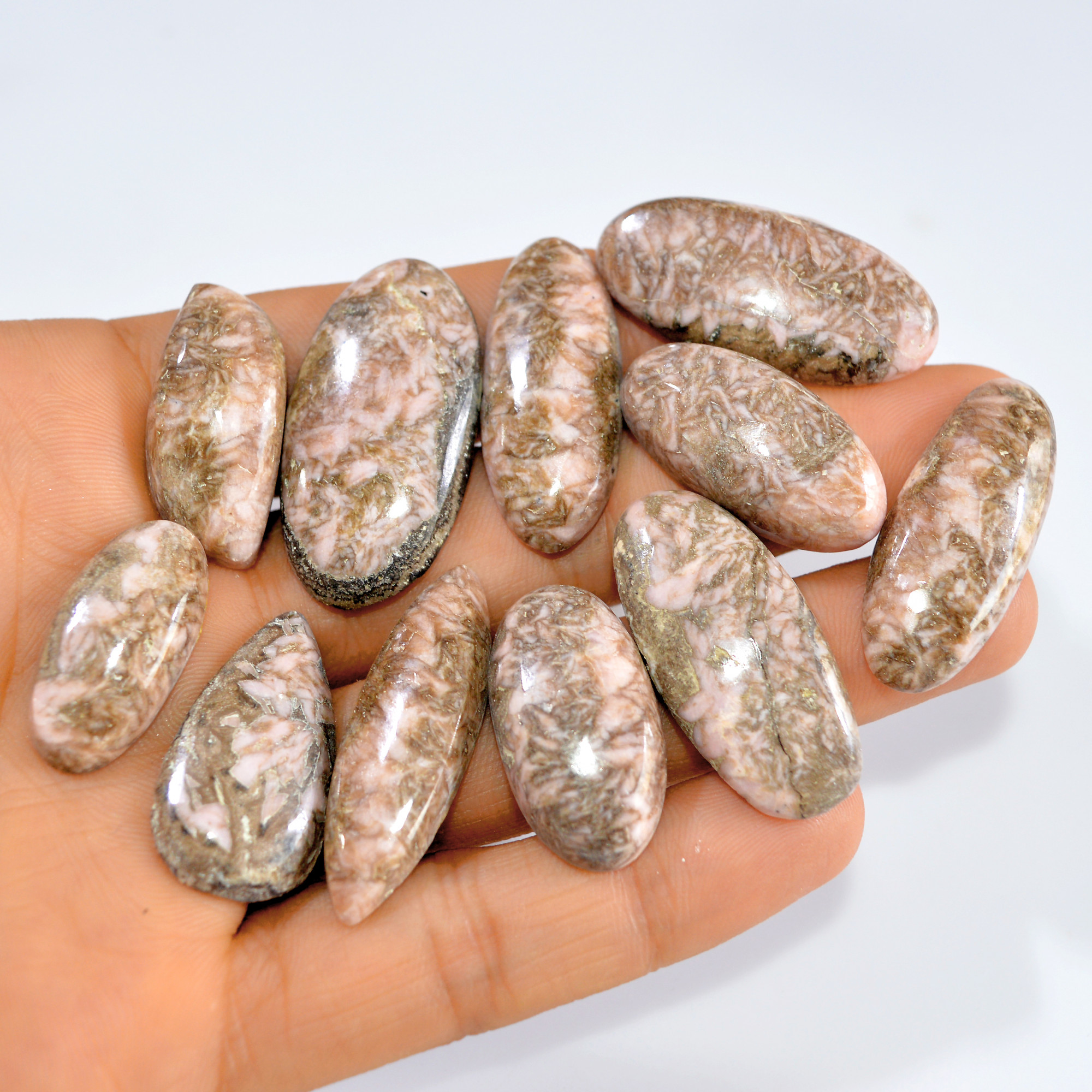 11 Pcs 348 Cts Natural Rhodochrosite Loose Cabochon Handmade Healing Crystal Gemstone Lot 35x18 25x10mm 3235