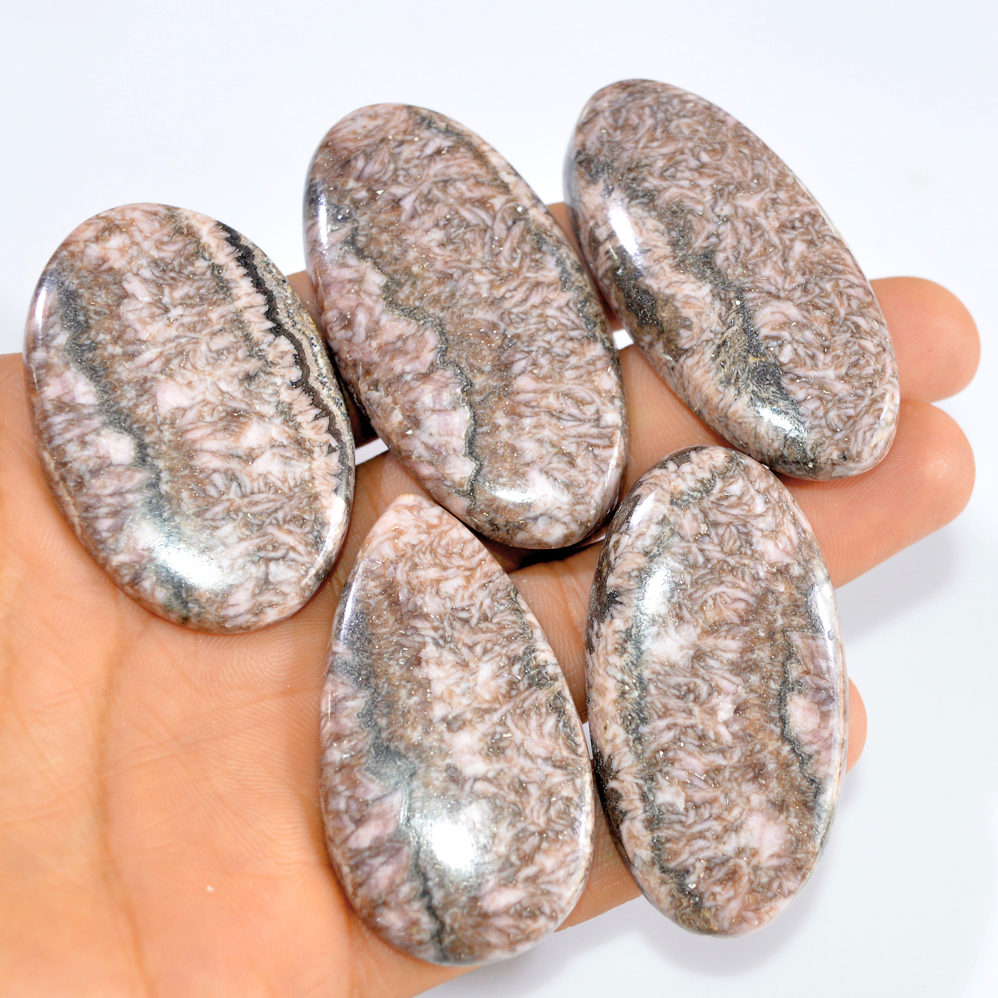 5 Pcs 584 Cts Natural Rhodochrosite Loose Cabochon Handmade Healing Crystal Gemstone Lot 60x27 50x28mm 3236