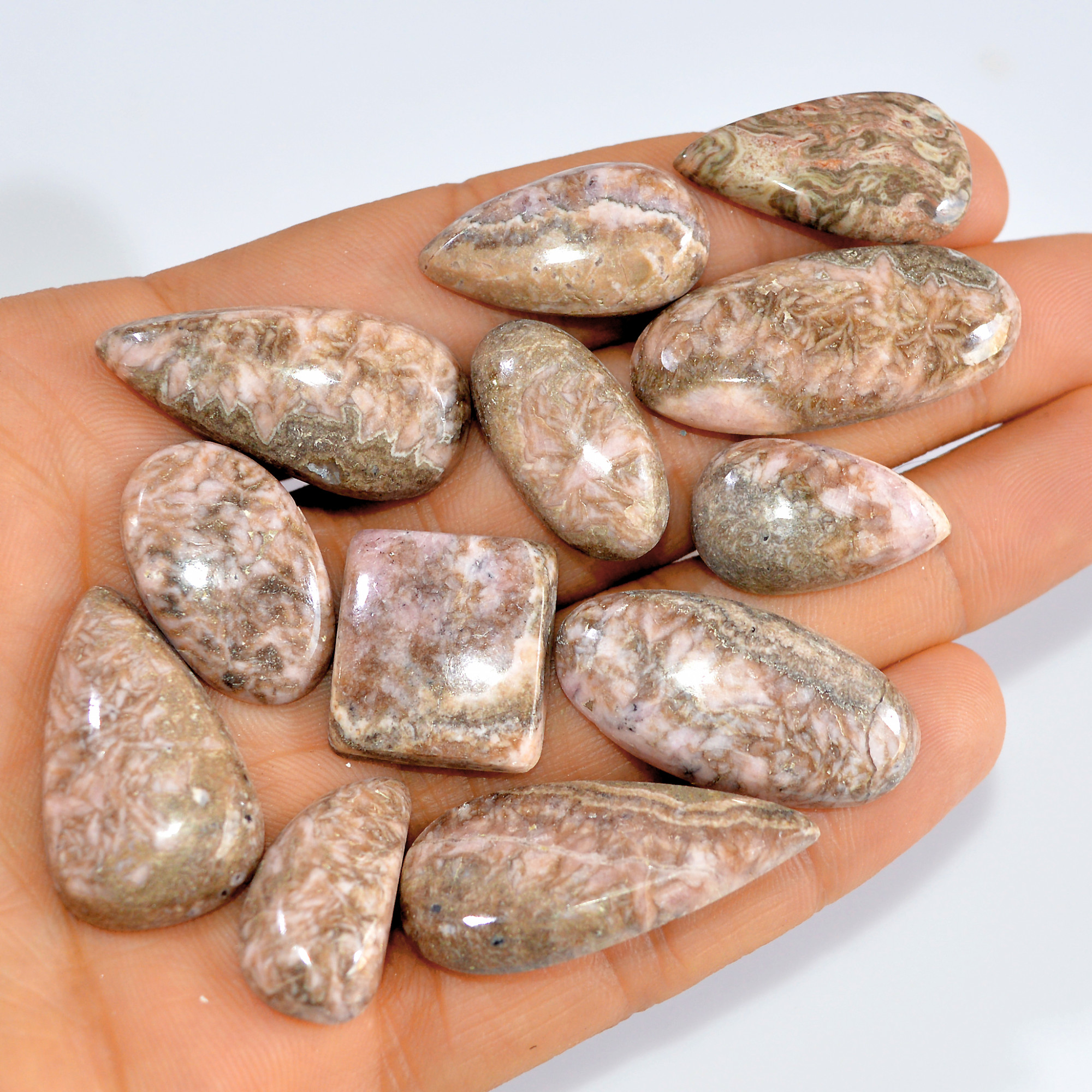 12 Pcs 288 Cts Natural Rhodochrosite Loose Cabochon Handmade Healing Crystal Gemstone Lot 34x15 20x11mm 3237
