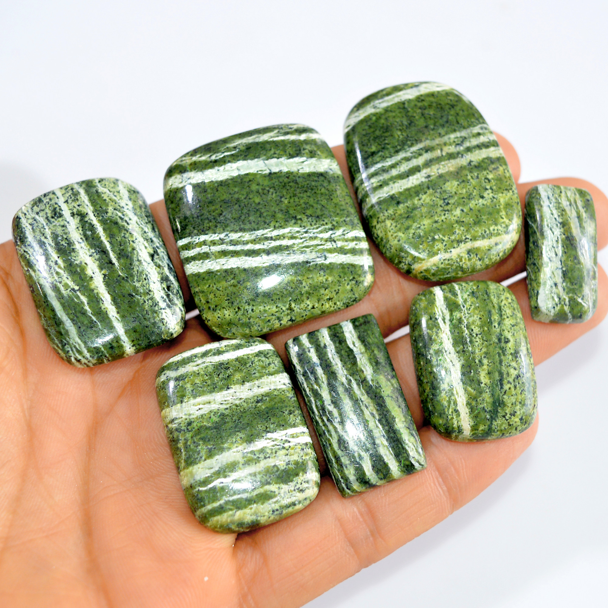 7 Pcs 331 Cts Natural Green Swiss Opal Semi Precious Loose Cabochon Handmade Gemstone Lot 35x30 25x11mm 3238