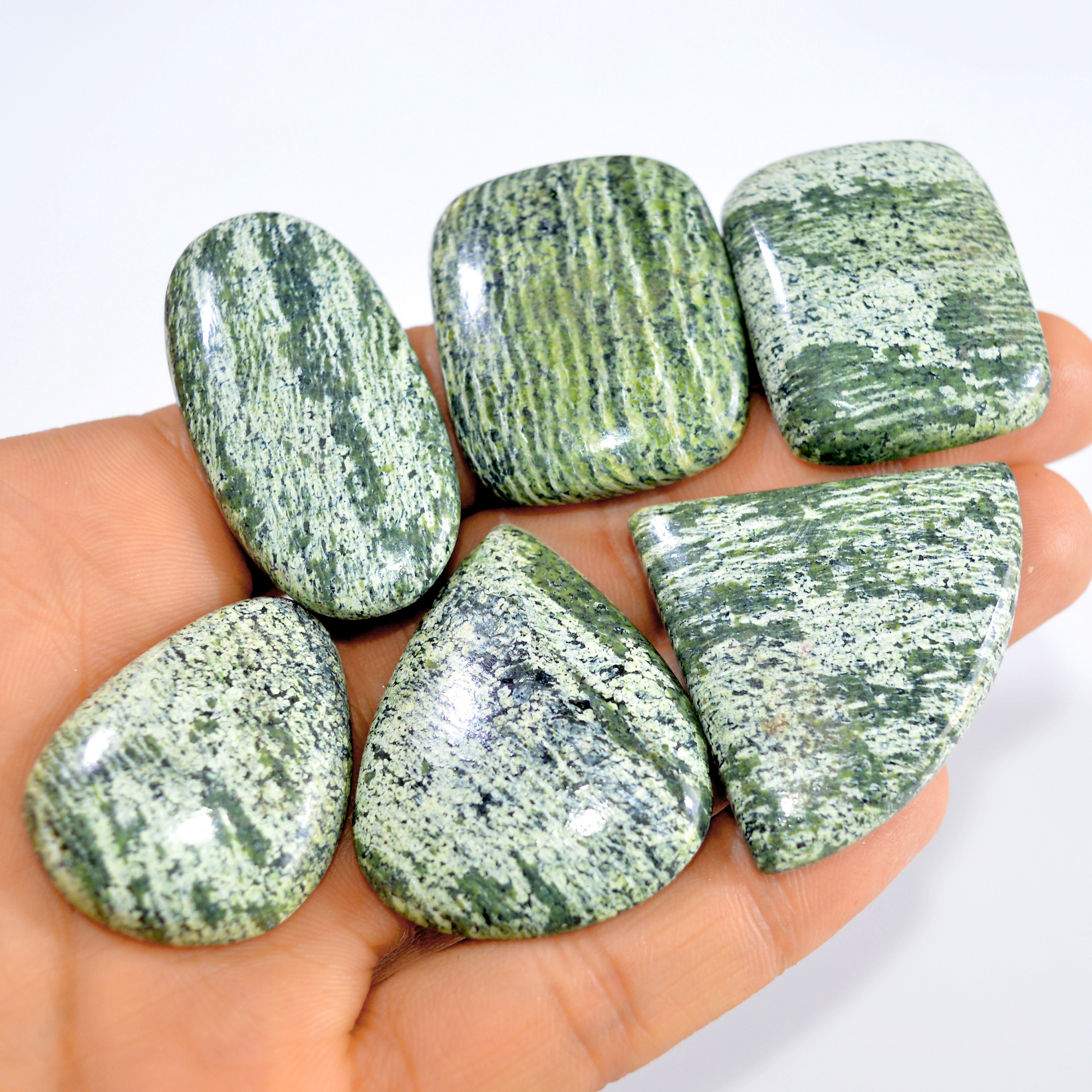 6 Pcs 342 Cts Natural Green Swiss Opal Semi Precious Loose Cabochon Handmade Gemstone Lot 44x20 34x25mm 3244