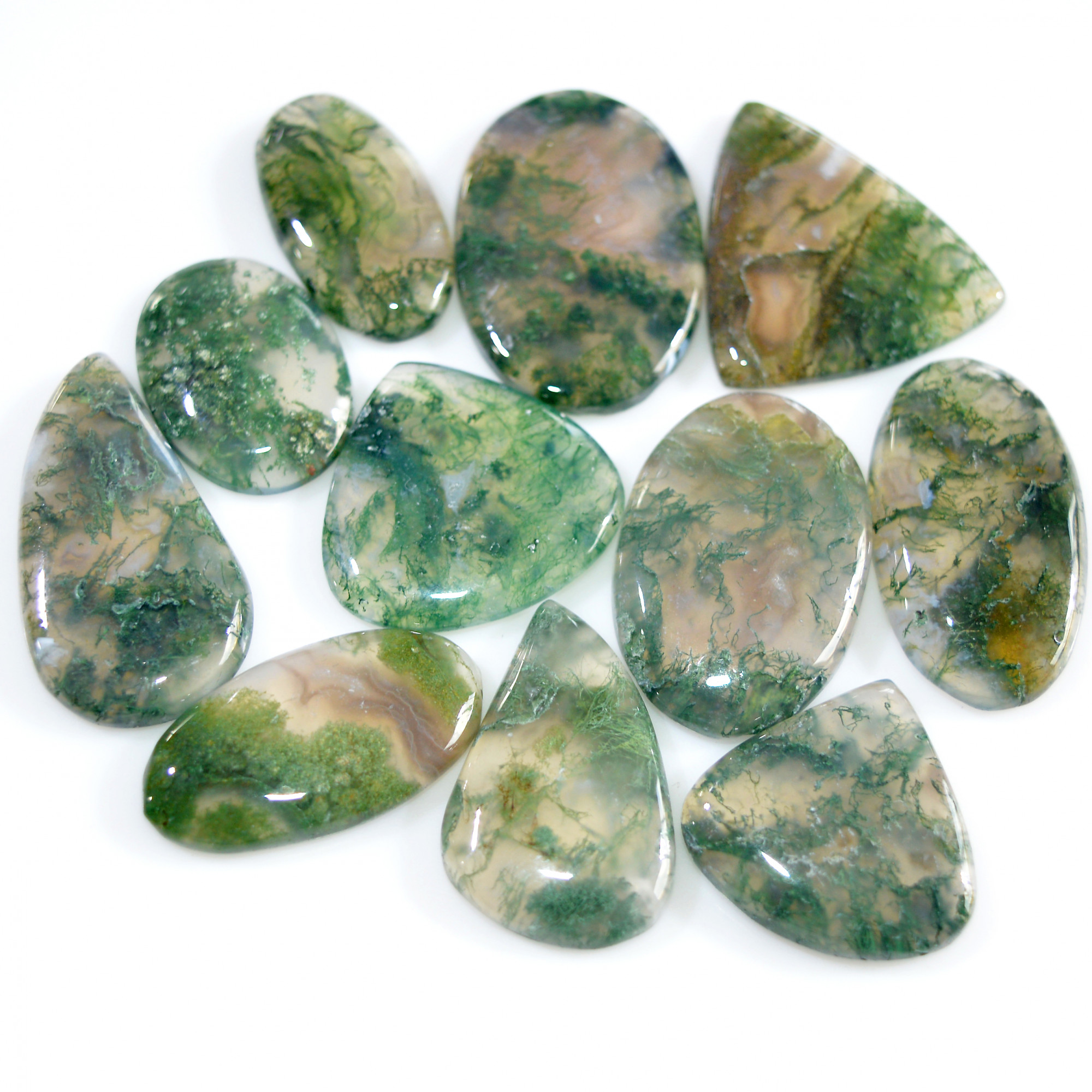 11 Pcs 252 Cts Natural Moss Agate Loose Cabochon Wholesale Jewelry Making Gemstone Lot 33x20 23x23mm 3253