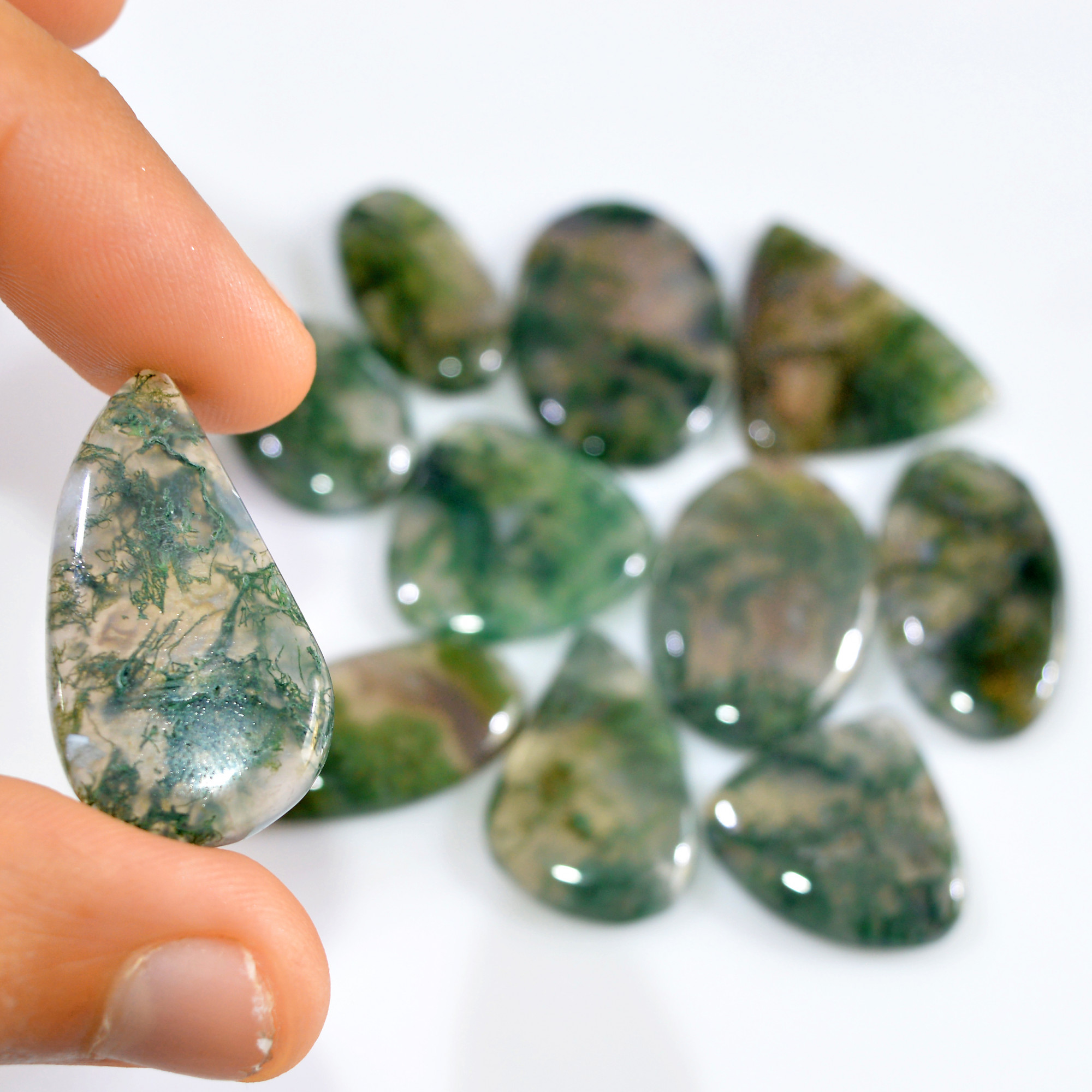 11 Pcs 252 Cts Natural Moss Agate Loose Cabochon Wholesale Jewelry Making Gemstone Lot 33x20 23x23mm 3253
