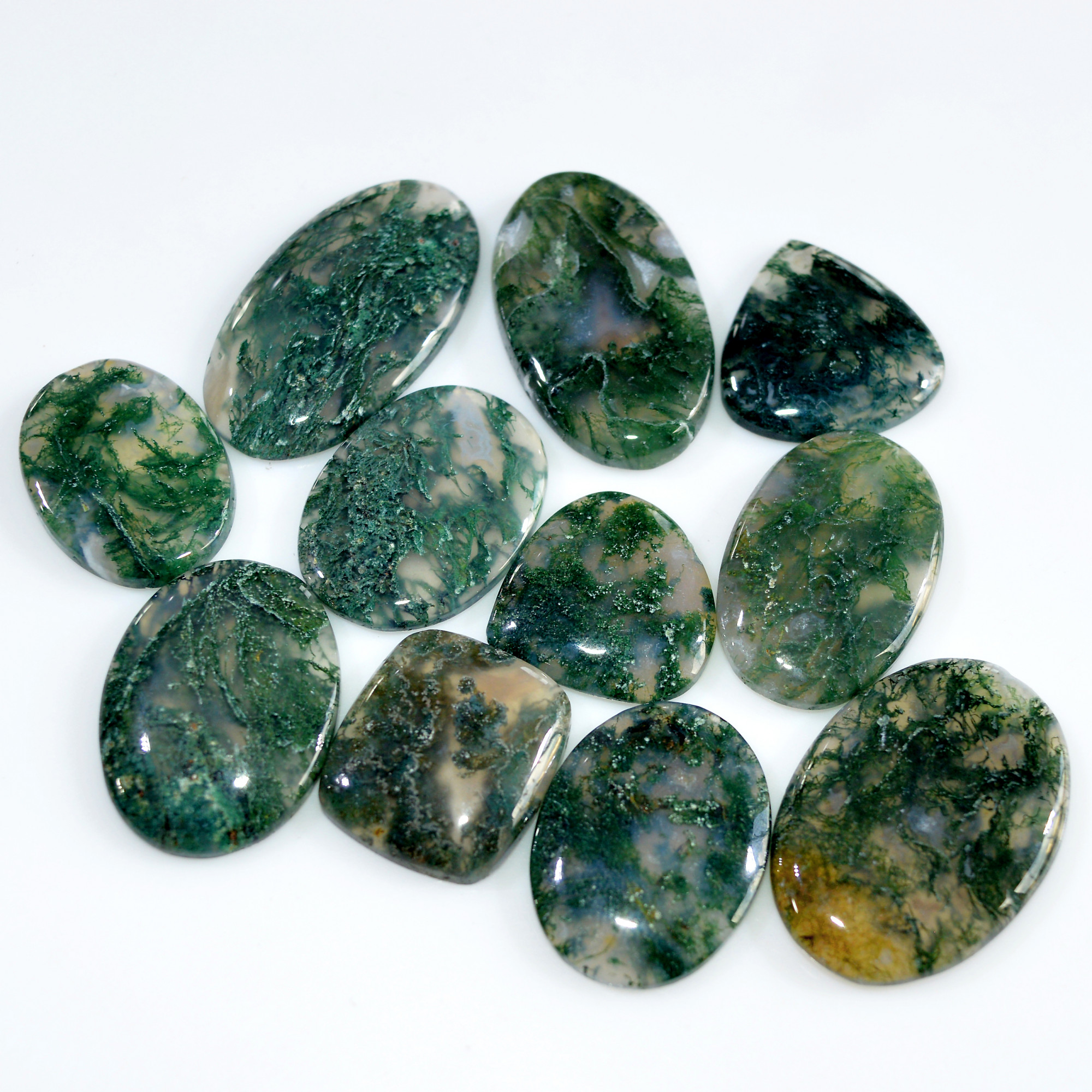 11 Pcs 201 Cts Natural Moss Agate Loose Cabochon Wholesale Jewelry Making Gemstone Lot 31x16 20x16mm 3258