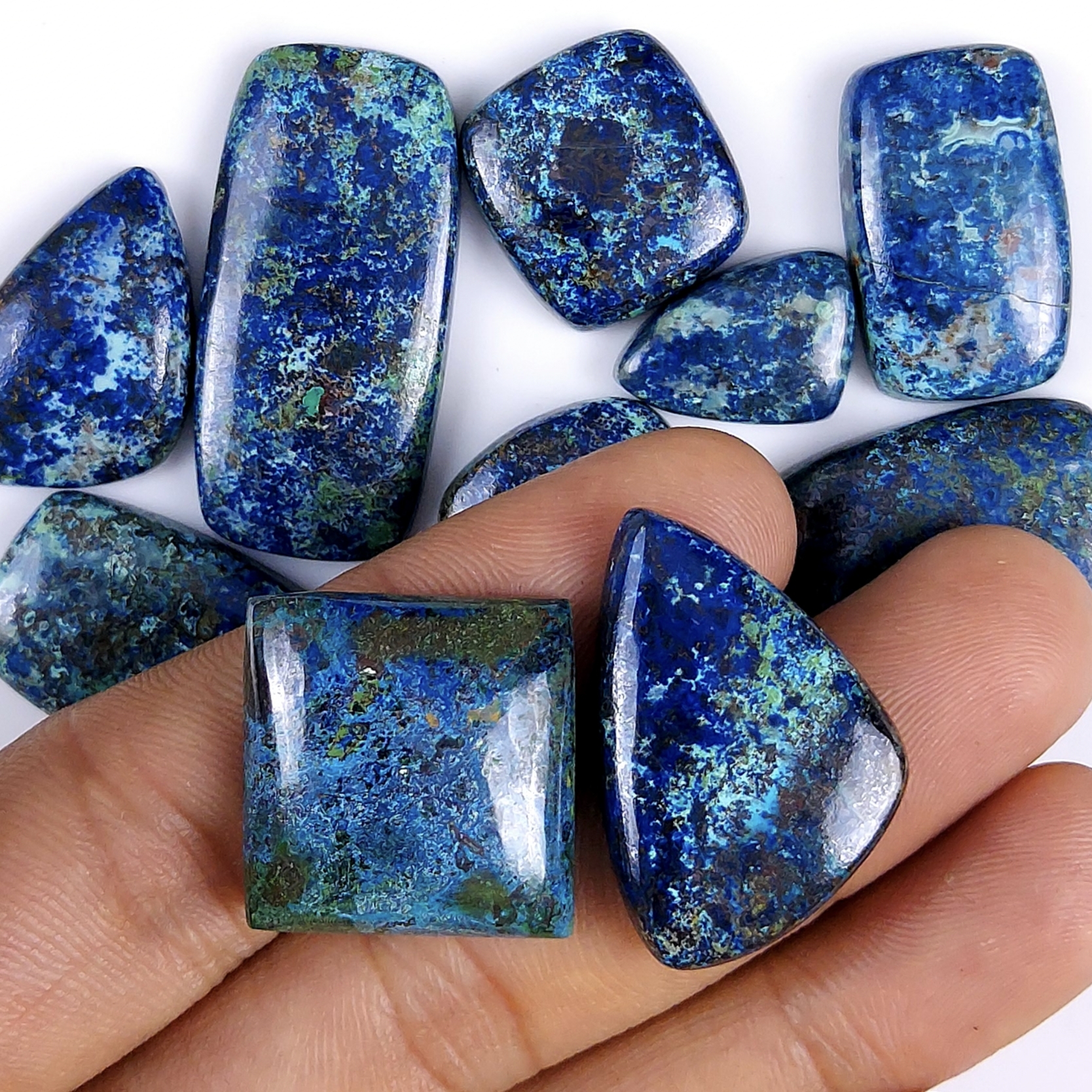 12Pcs 329Cts Natural Blue Azurite Gemstone Cabochon Lot Azurite Crystal Pendant Necklace Azurite Jewelry For Crystal Healing 35x15 15x10mm#G-326