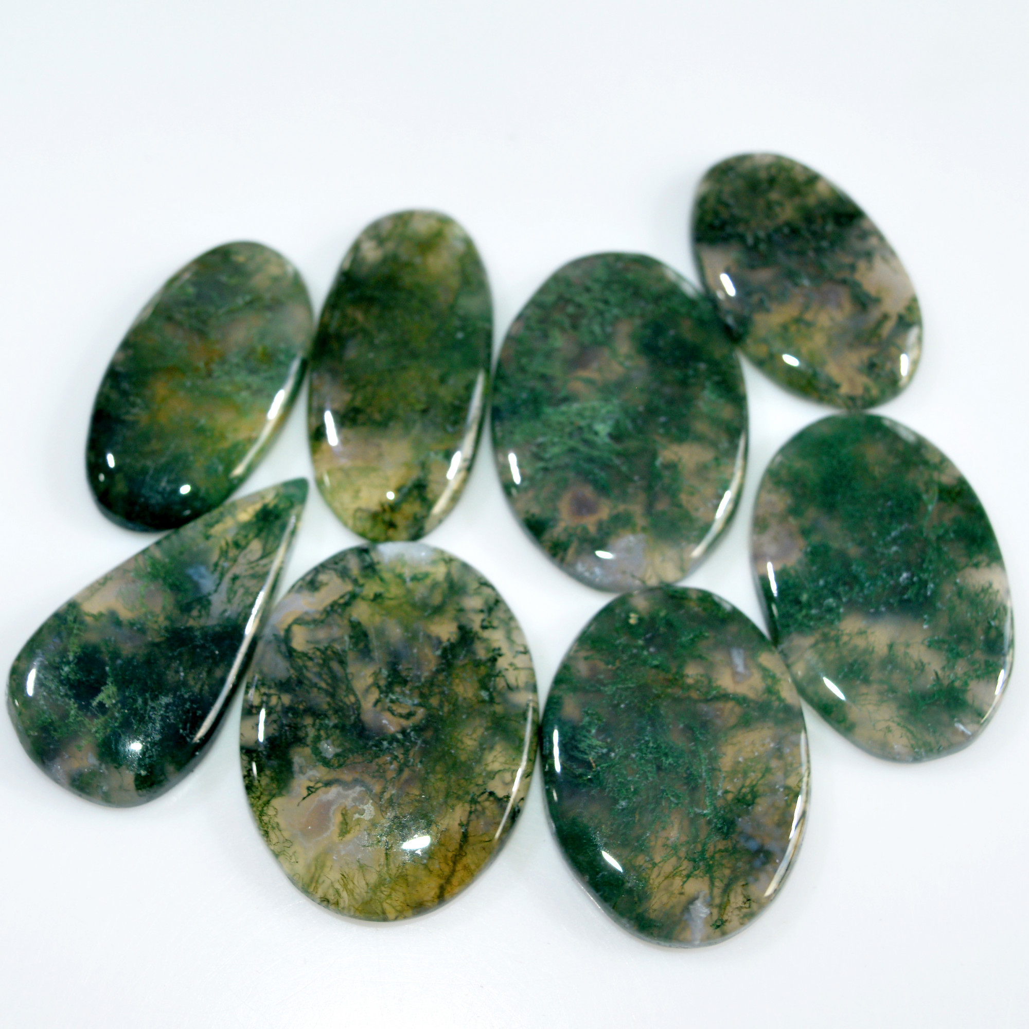 8 Pcs 230 Cts Natural Moss Agate Loose Cabochon Wholesale Jewelry Making Gemstone Lot 31x21 28x16mm 3260