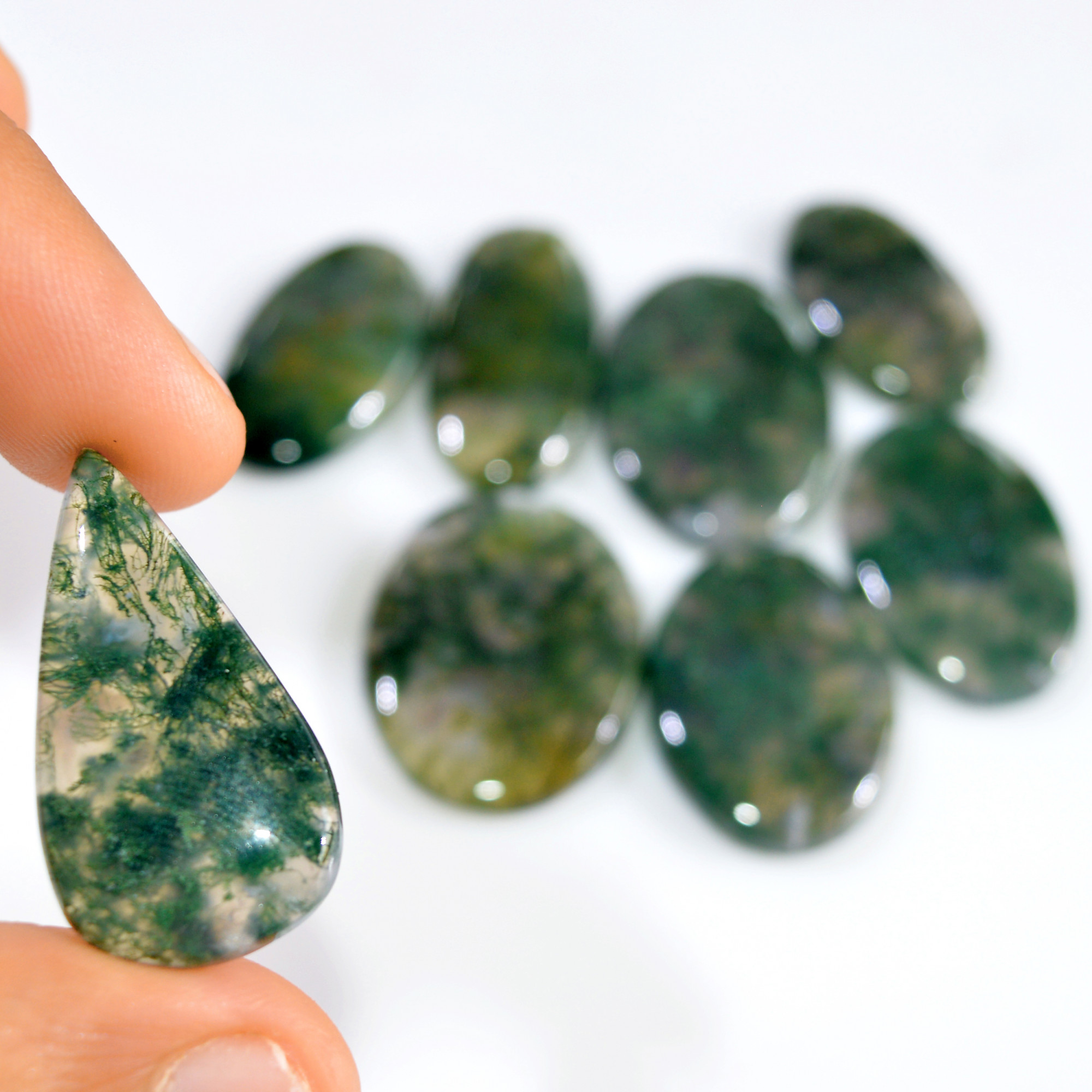8 Pcs 230 Cts Natural Moss Agate Loose Cabochon Wholesale Jewelry Making Gemstone Lot 31x21 28x16mm 3260
