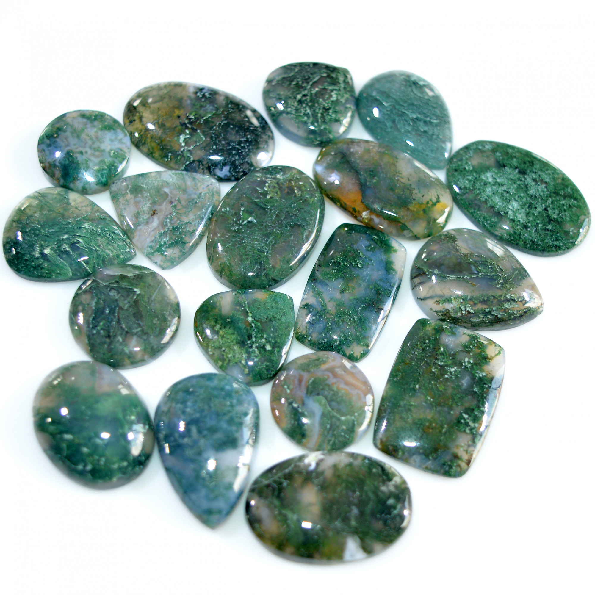 18 Pcs 221 Cts Natural Moss Agate Loose Cabochon Wholesale Jewelry Making Gemstone Lot 25x15 13x13mm 3268