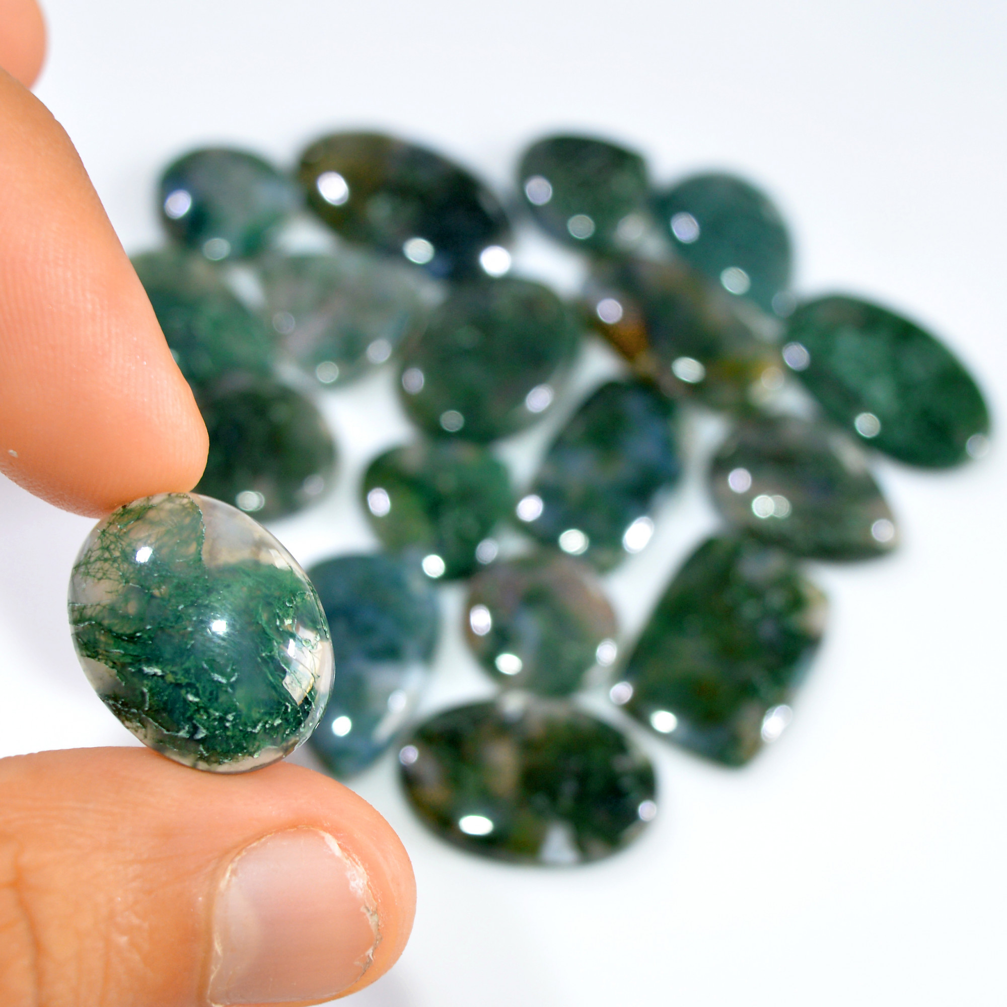 18 Pcs 221 Cts Natural Moss Agate Loose Cabochon Wholesale Jewelry Making Gemstone Lot 25x15 13x13mm 3268