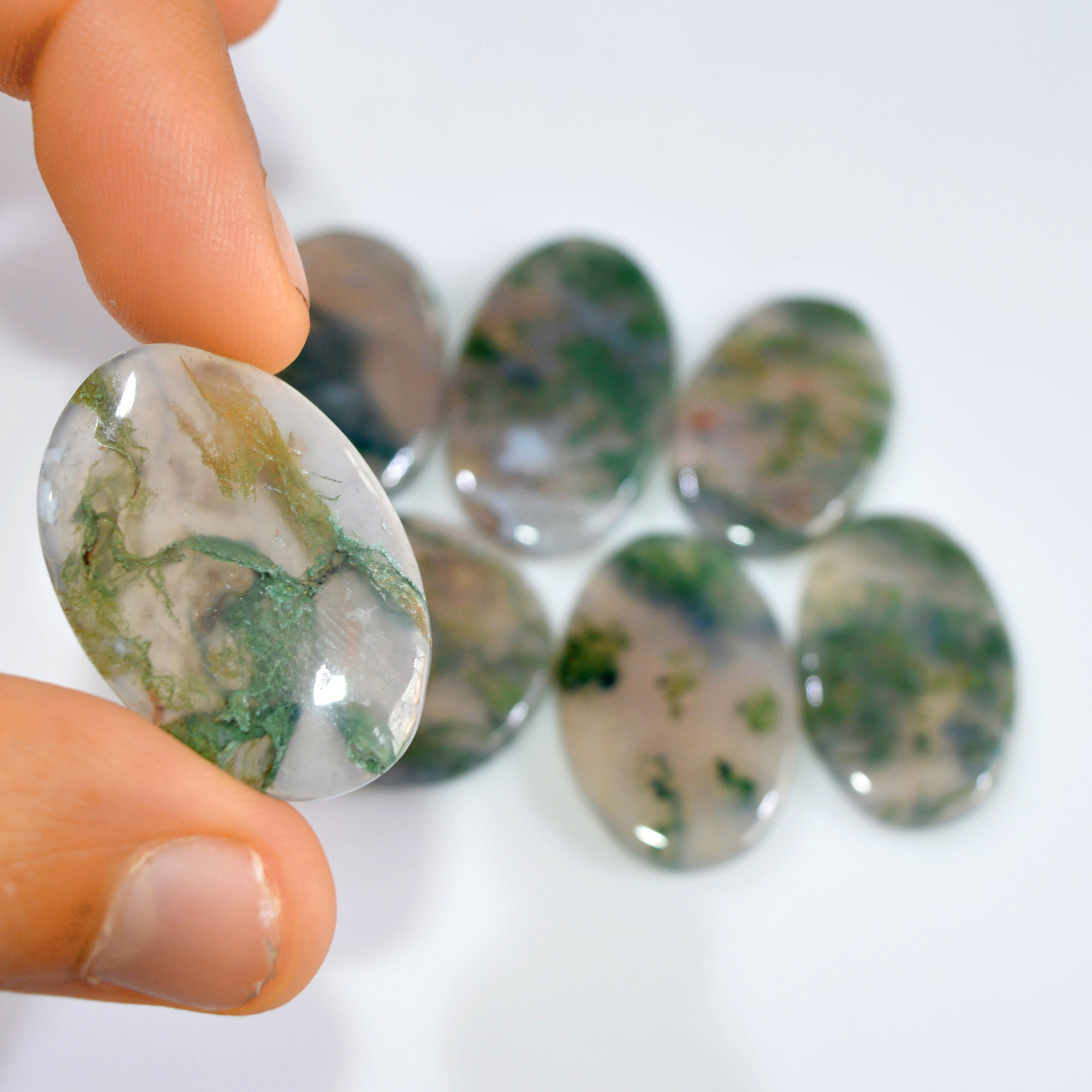 7 Pcs 209 Cts Natural Moss Agate Loose Cabochon Wholesale Jewelry Making Gemstone Lot 35x20 25x25mm 3271