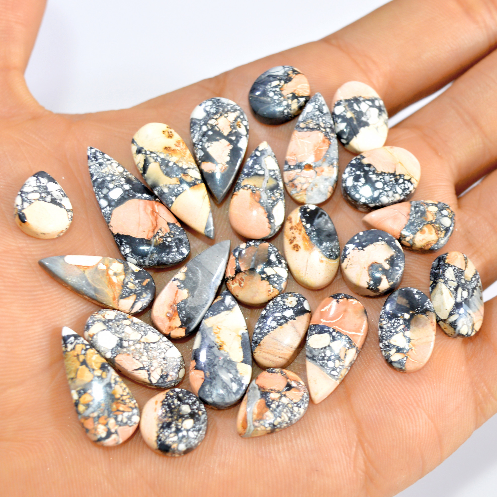 24 Pcs 171 Cts Natural Maligano Jasper Loose Cabochon Gemstone Jewelry Making Craft Supply Stones 25x10 11x9mm 3274