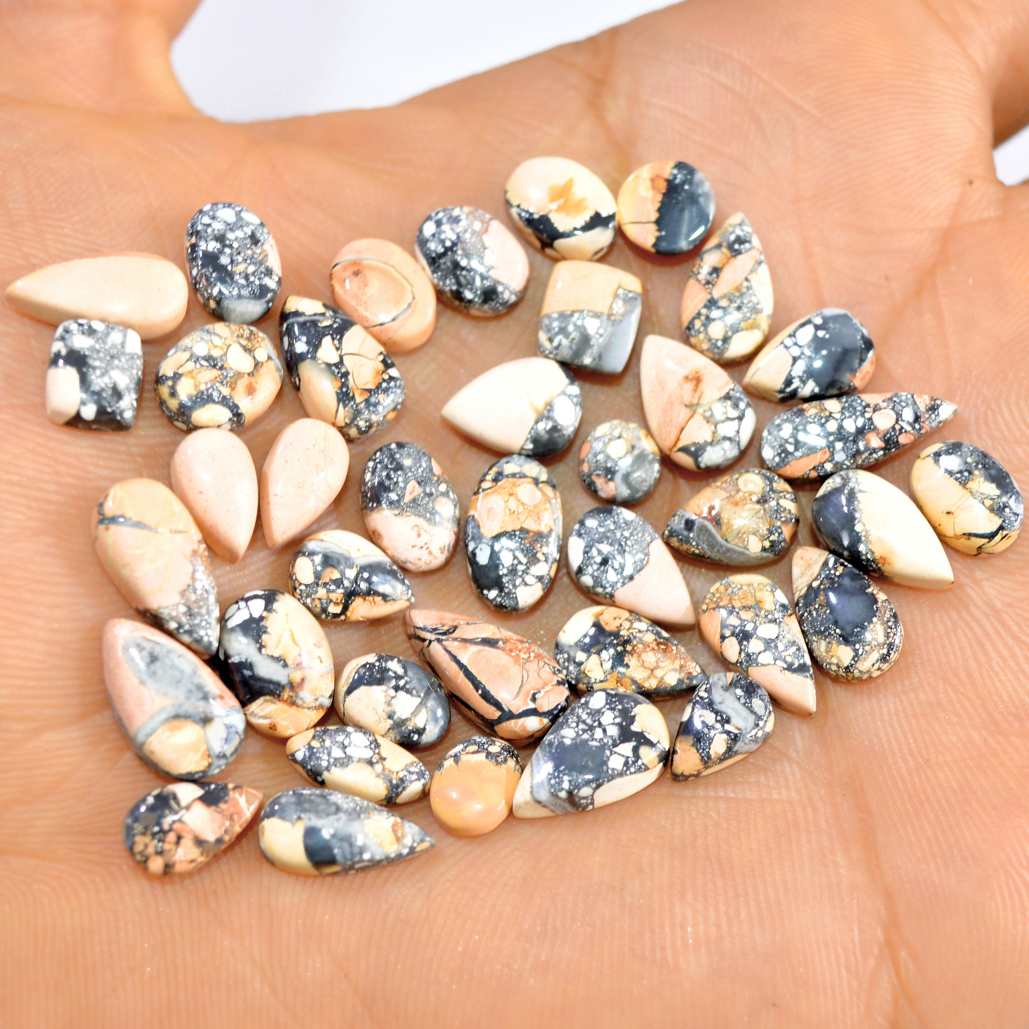 39 Pcs 83 Cts Natural Maligano Jasper Loose Cabochon Gemstone Jewelry Making Craft Supply Stones 14x5 5x5mm 3275