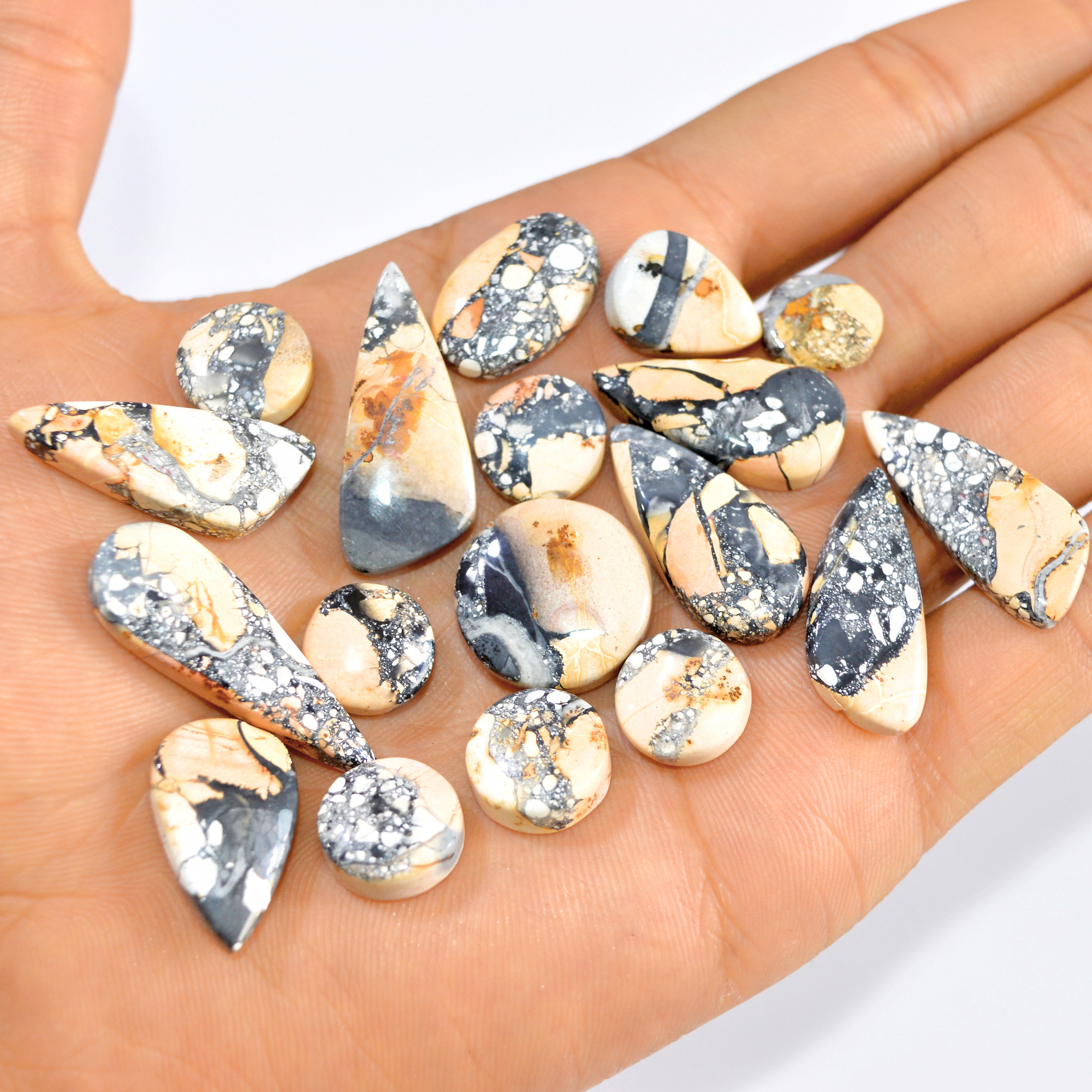 18 Pcs 209 Cts Natural Maligano Jasper Loose Cabochon Gemstone Jewelry Making Craft Supply Stones 30x13 11x11mm 3276