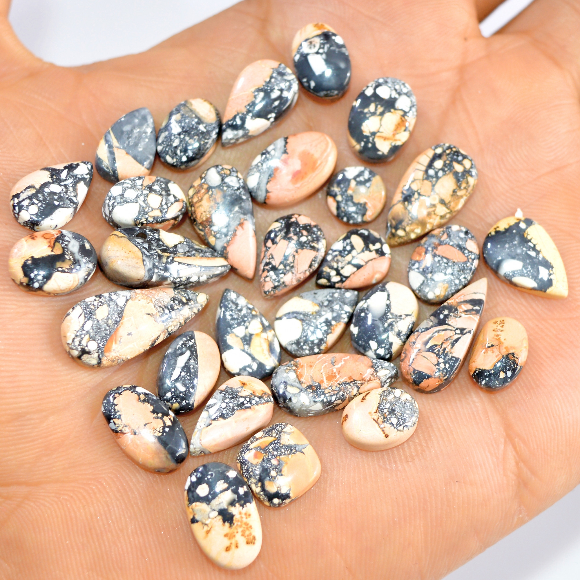 30 Pcs 123 Cts Natural Maligano Jasper Loose Cabochon Gemstone Jewelry Making Craft Supply Stones 20x8 7x7mm 3277