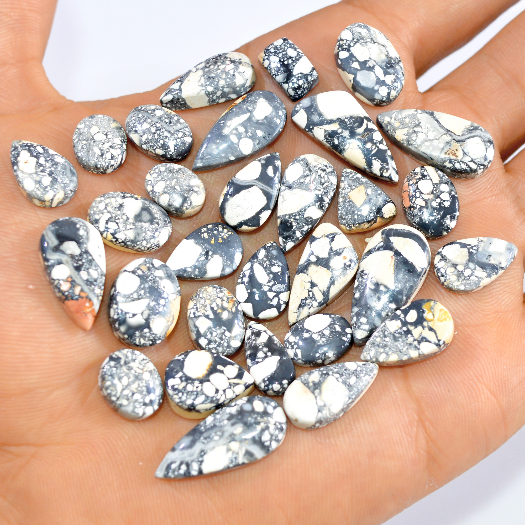 30 Pcs 182 Cts Natural Maligano Jasper Loose Cabochon Gemstone Jewelry Making Craft Supply Stones 20x9 10x5mm 3283