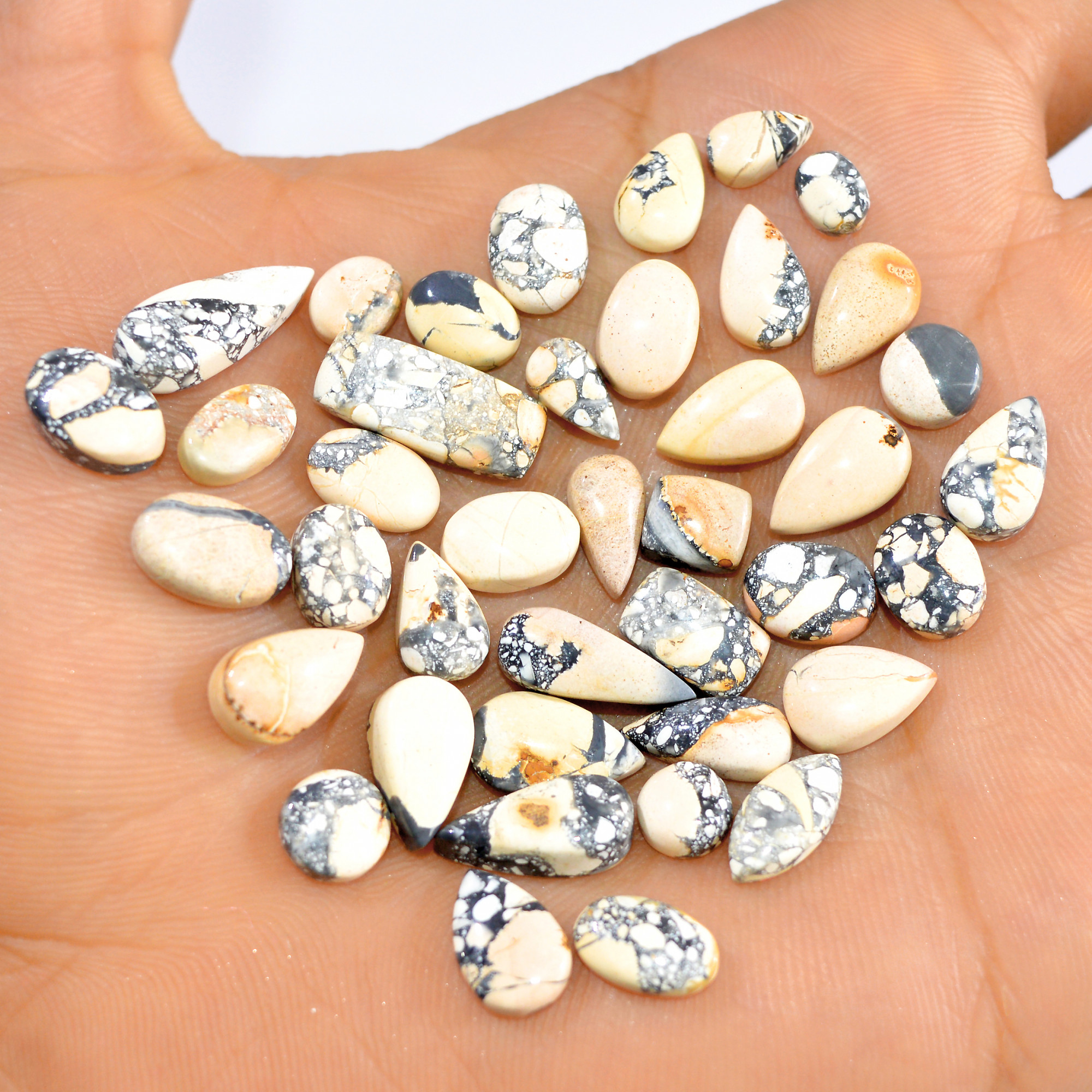 40 Pcs 94 Cts Natural Maligano Jasper Loose Cabochon Gemstone Jewelry Making Craft Supply Stones 15x5 5x3mm 3284
