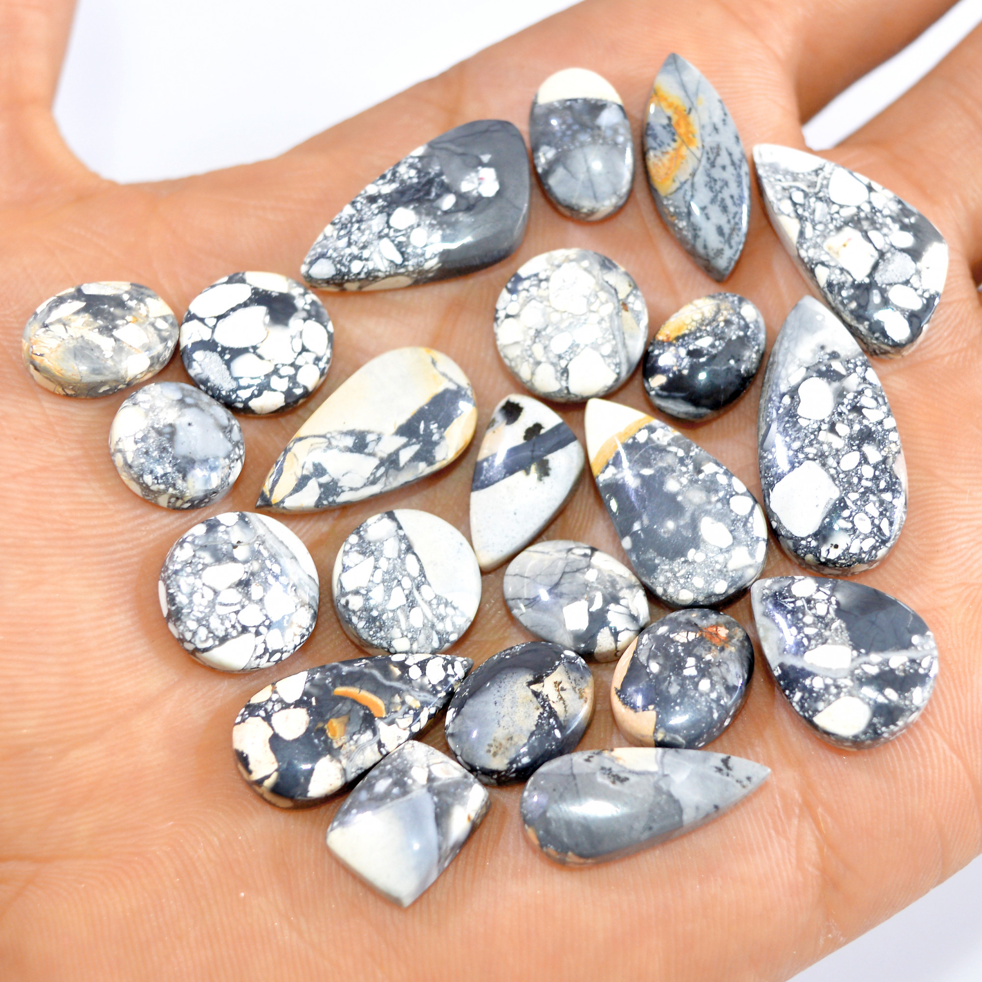 22 Pcs 172 Cts Natural Maligano Jasper Loose Cabochon Gemstone Jewelry Making Craft Supply Stones 24x10 10x8mm 3285