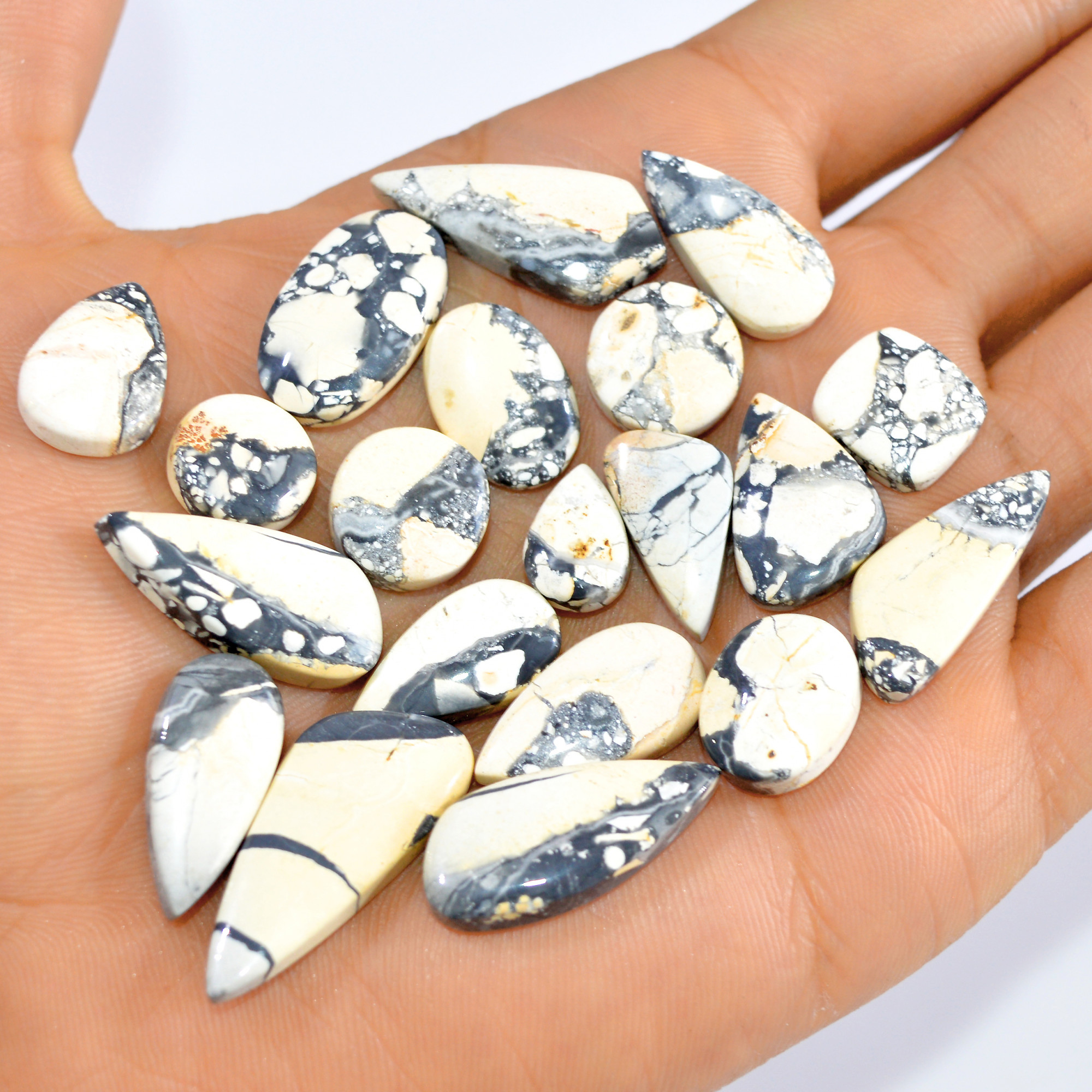 20 Pcs 189 Cts Natural Maligano Jasper Loose Cabochon Gemstone Jewelry Making Craft Supply Stones 30x11 11x8mm 3286