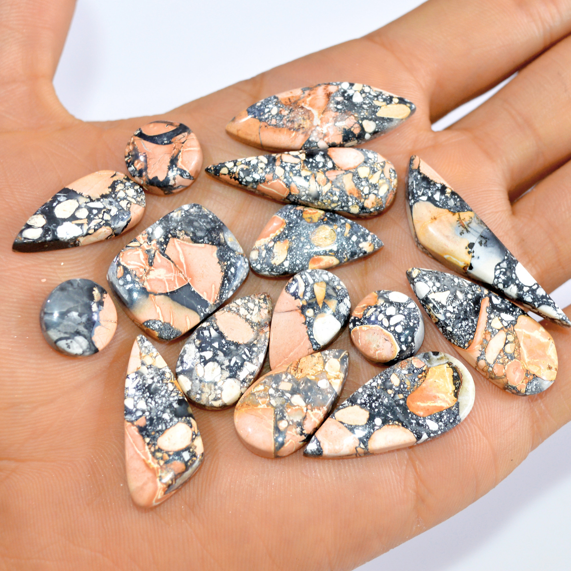 15 Pcs 195 Cts Natural Maligano Jasper Loose Cabochon Gemstone Jewelry Making Craft Supply Stones 39x10 10x10mm 3287