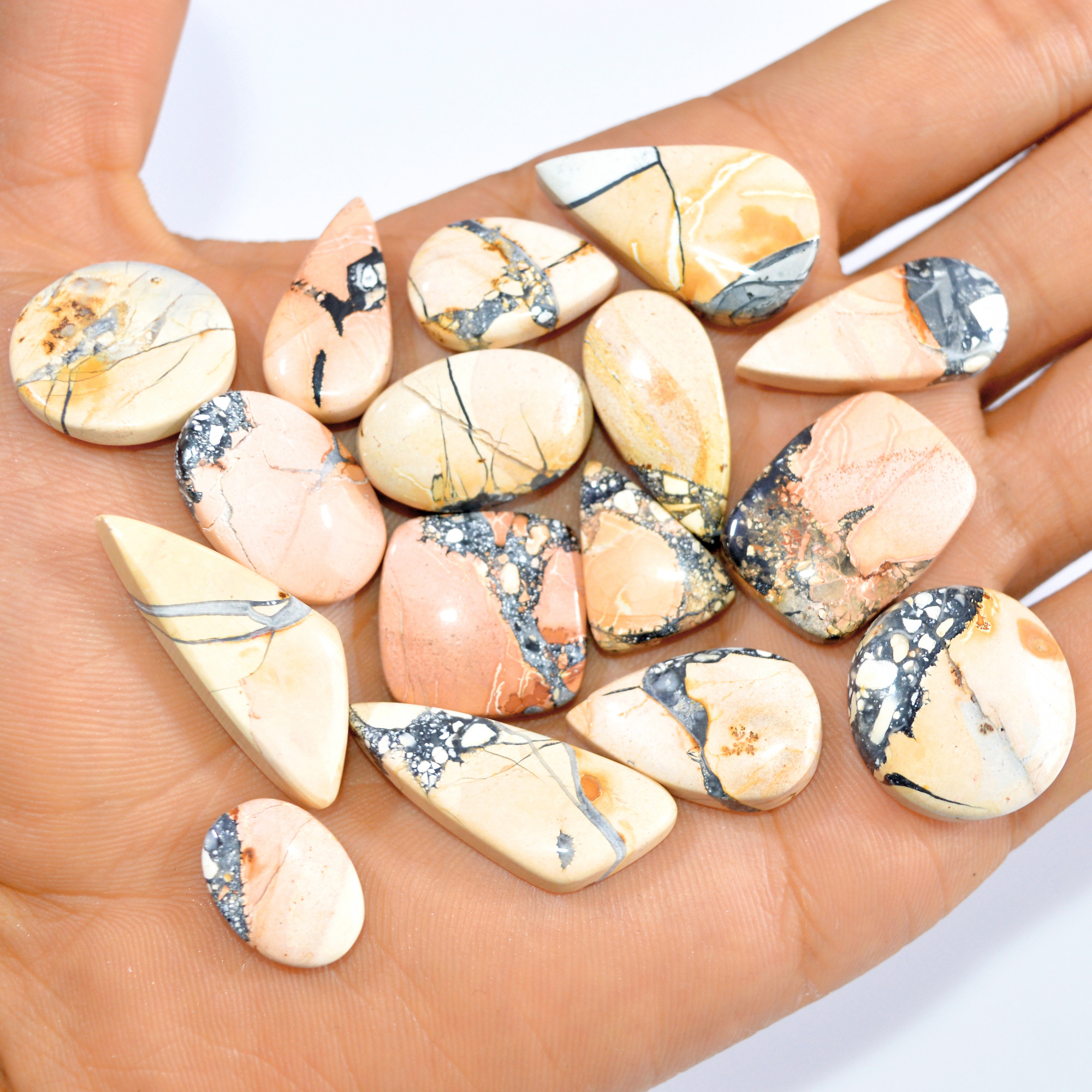 16 Pcs 250 Cts Natural Maligano Jasper Loose Cabochon Gemstone Jewelry Making Craft Supply Stones 32x12 18x12mm 3290
