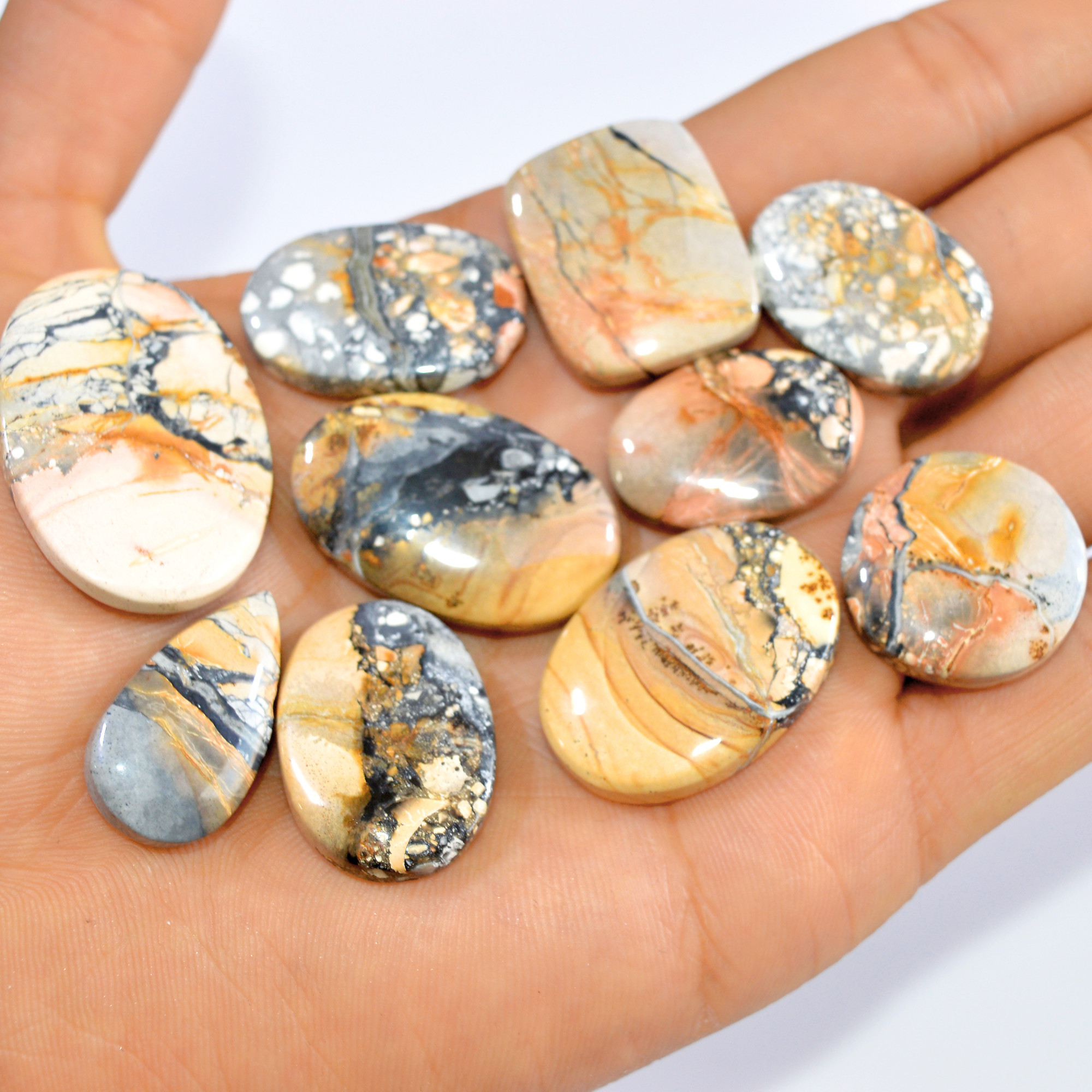 10 Pcs 294 Cts Natural Maligano Jasper Loose Cabochon Gemstone Jewelry Making Craft Supply Stones 35x24 24x15mm 3293