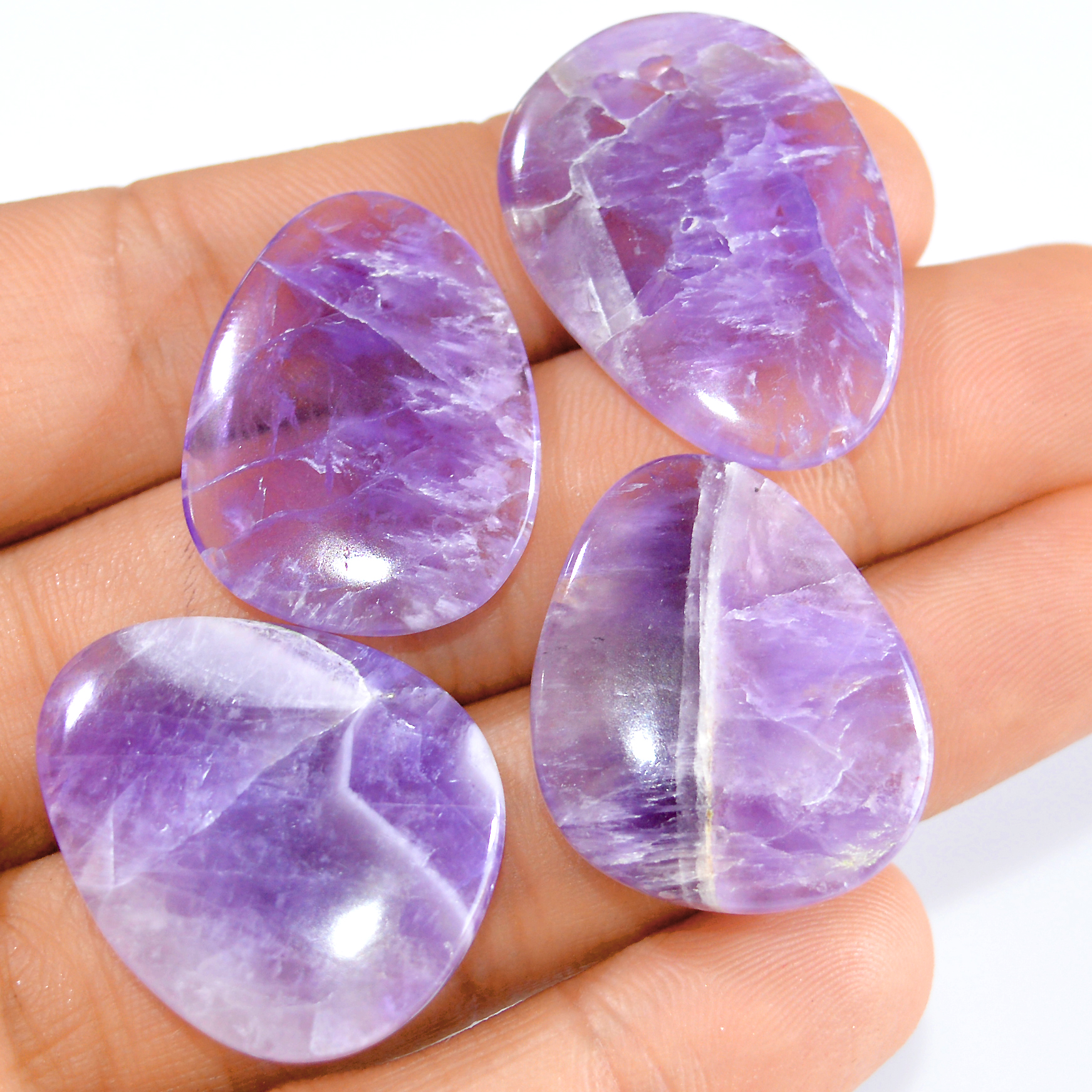 4 Pcs 112 Cts Natural Purple Amethyst Loose Cabochon Both Size Puffy Gemstone Lot 30x20 26x21mm 3295