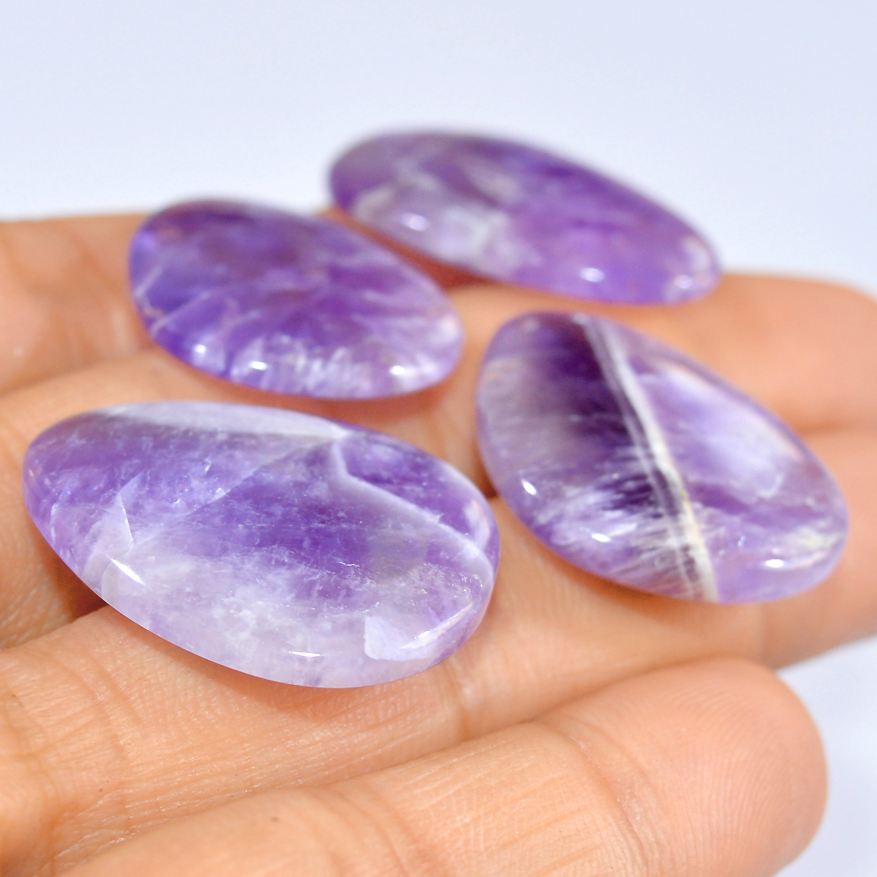 4 Pcs 112 Cts Natural Purple Amethyst Loose Cabochon Both Size Puffy Gemstone Lot 30x20 26x21mm 3295