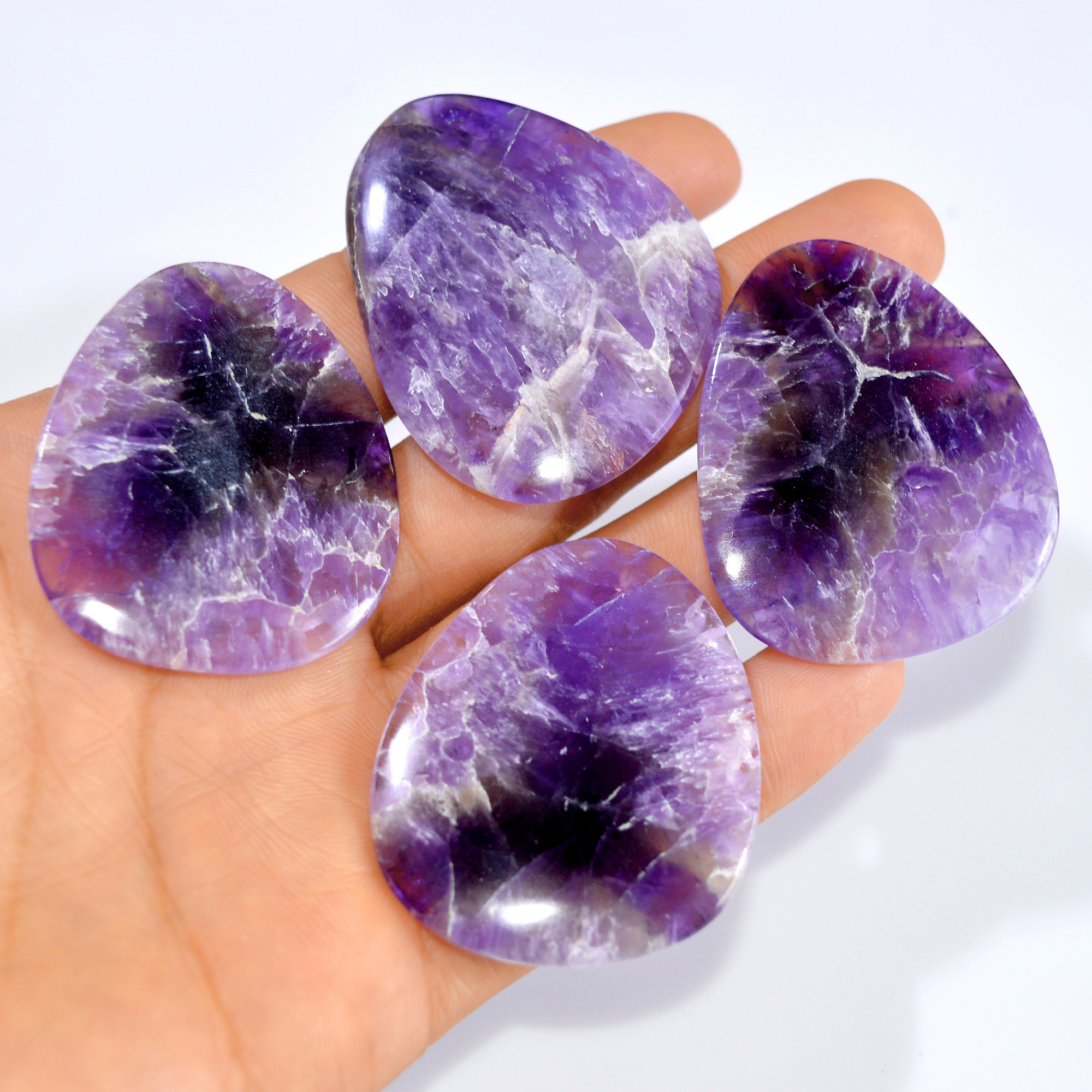 4 Pcs 392 Cts Natural Purple Amethyst Loose Cabochon Both Size Puffy Gemstone Lot 21x40 48x35mm 3296